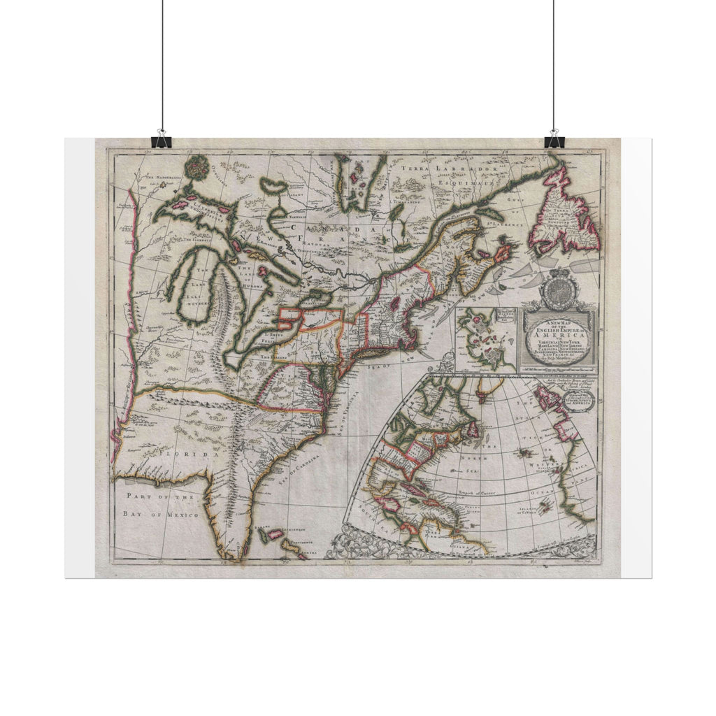 English Empire in America Historic Map (c. 1695) Rolled Poster | Vintage Map Wall Art