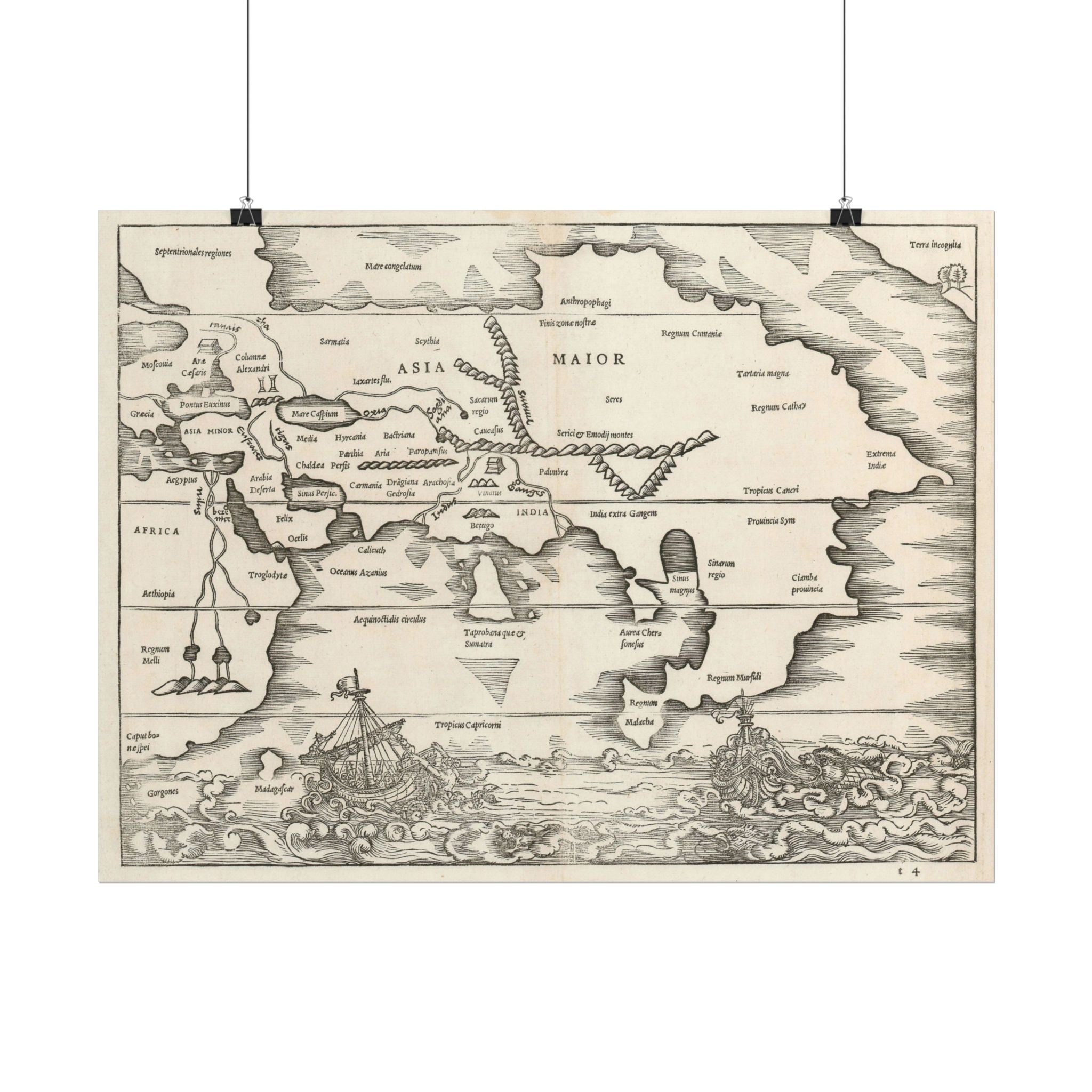 Asia Minor Historic World Map (c. 1538) Rolled Poster | Antique Vintage Map Wall Art