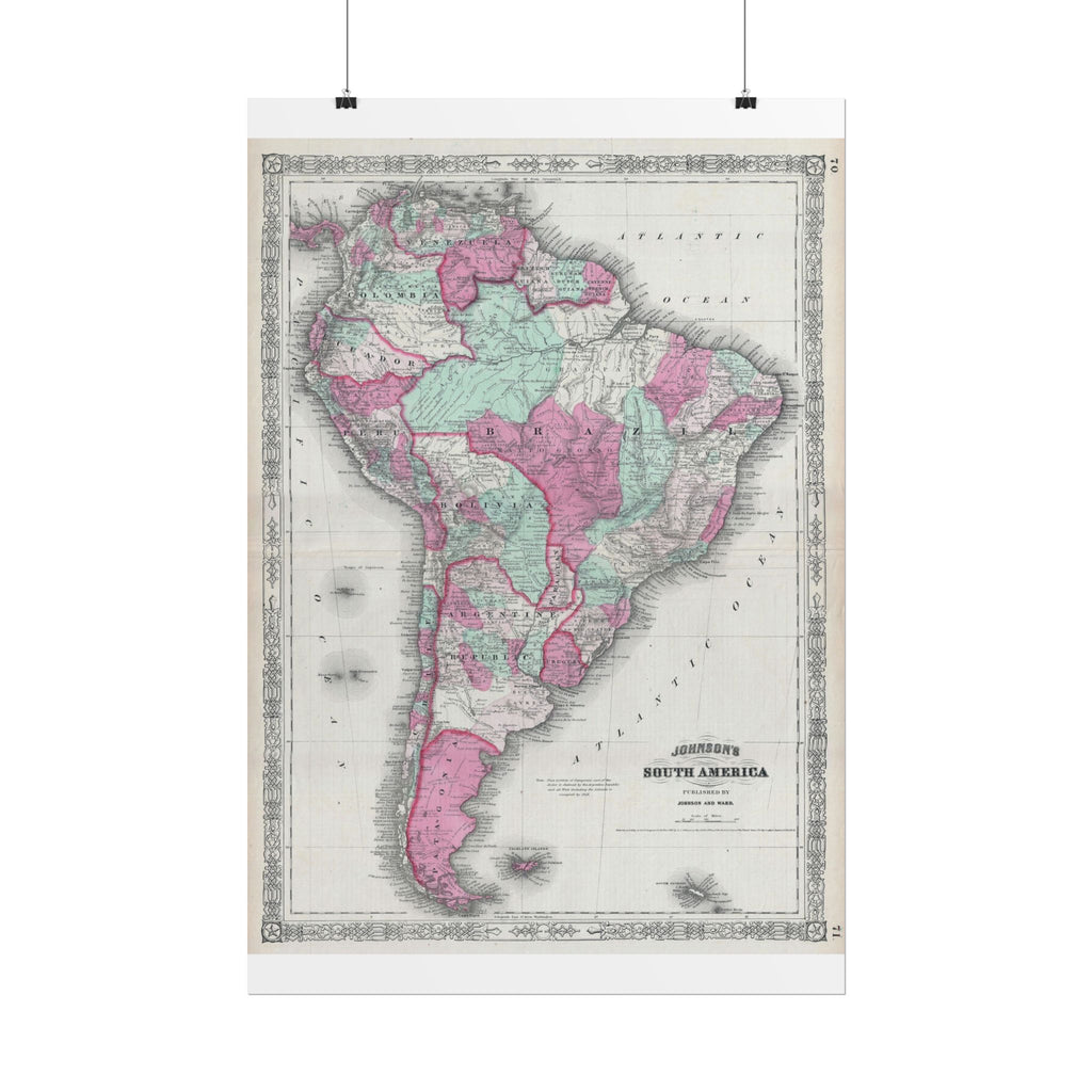 South America Antique Map (c. 1863) Rolled Poster | Vintage Map Wall Art