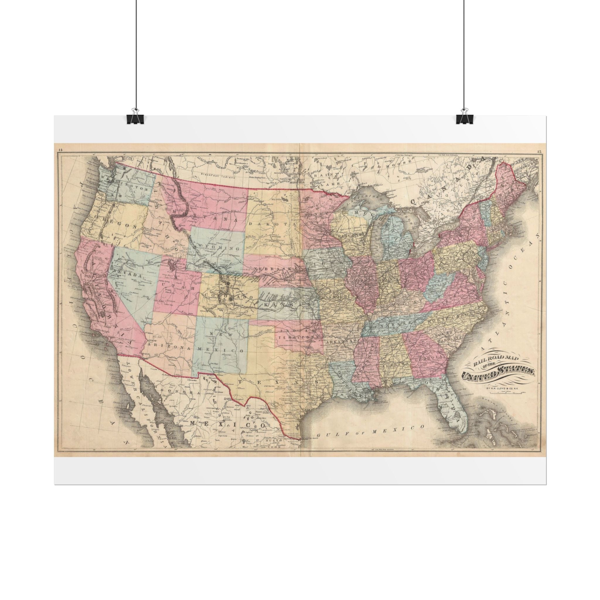 United States of America Historic Railroad Map (c. 1876) Rolled Poster | Vintage Map Wall Art