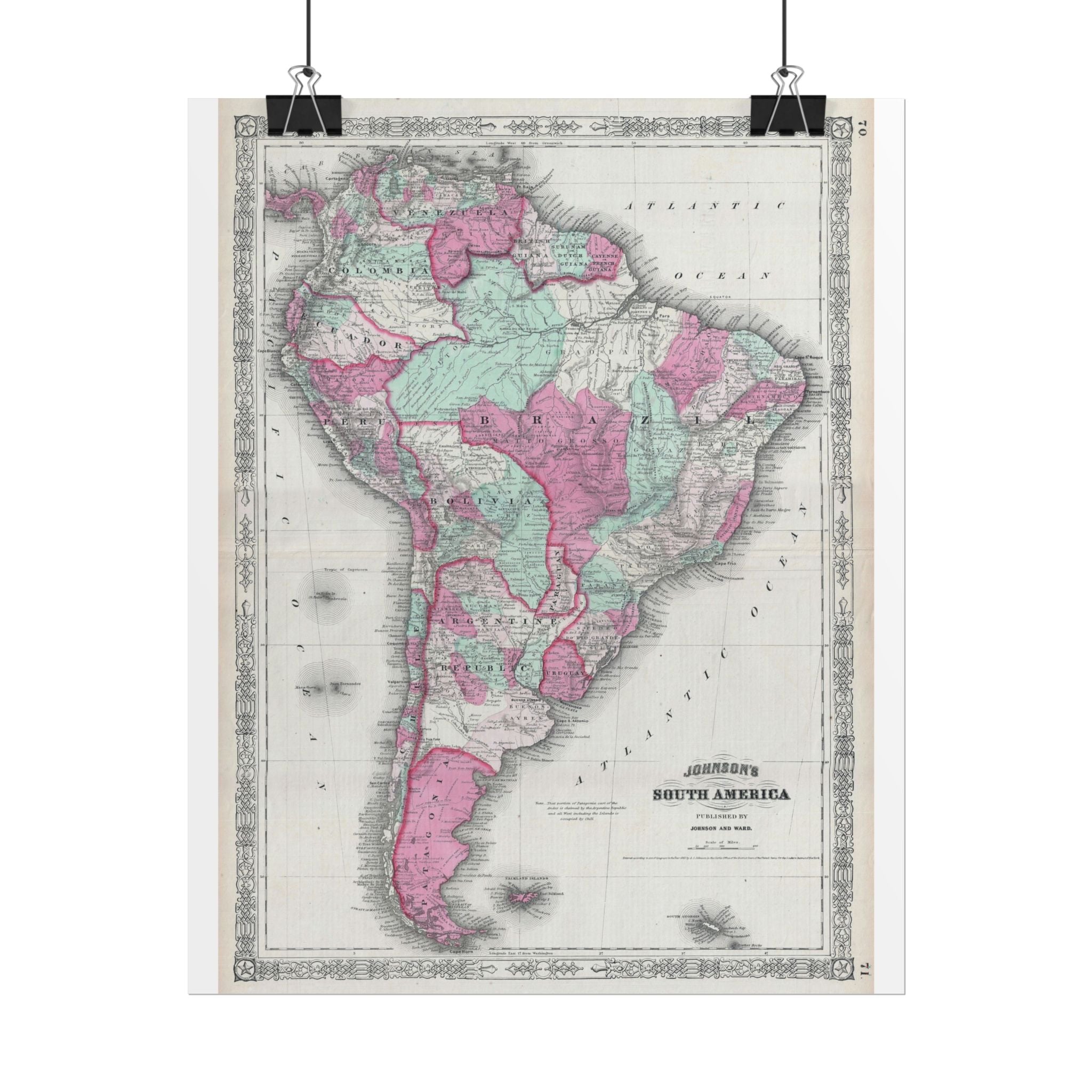 South America Antique Map (c. 1863) Rolled Poster | Vintage Map Wall Art