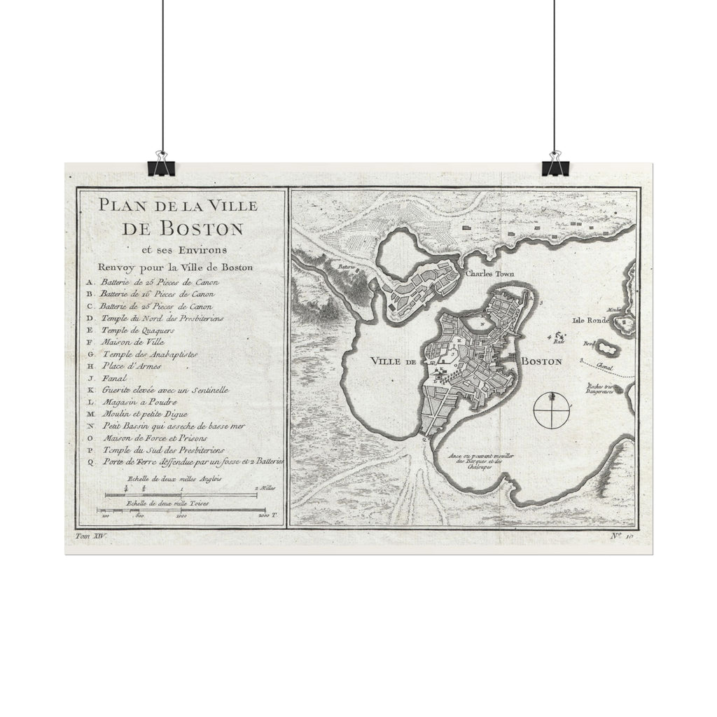 Boston, Massachusetts (c. 1756) Historic City Map Rolled Poster | Vintage Map Wall Art