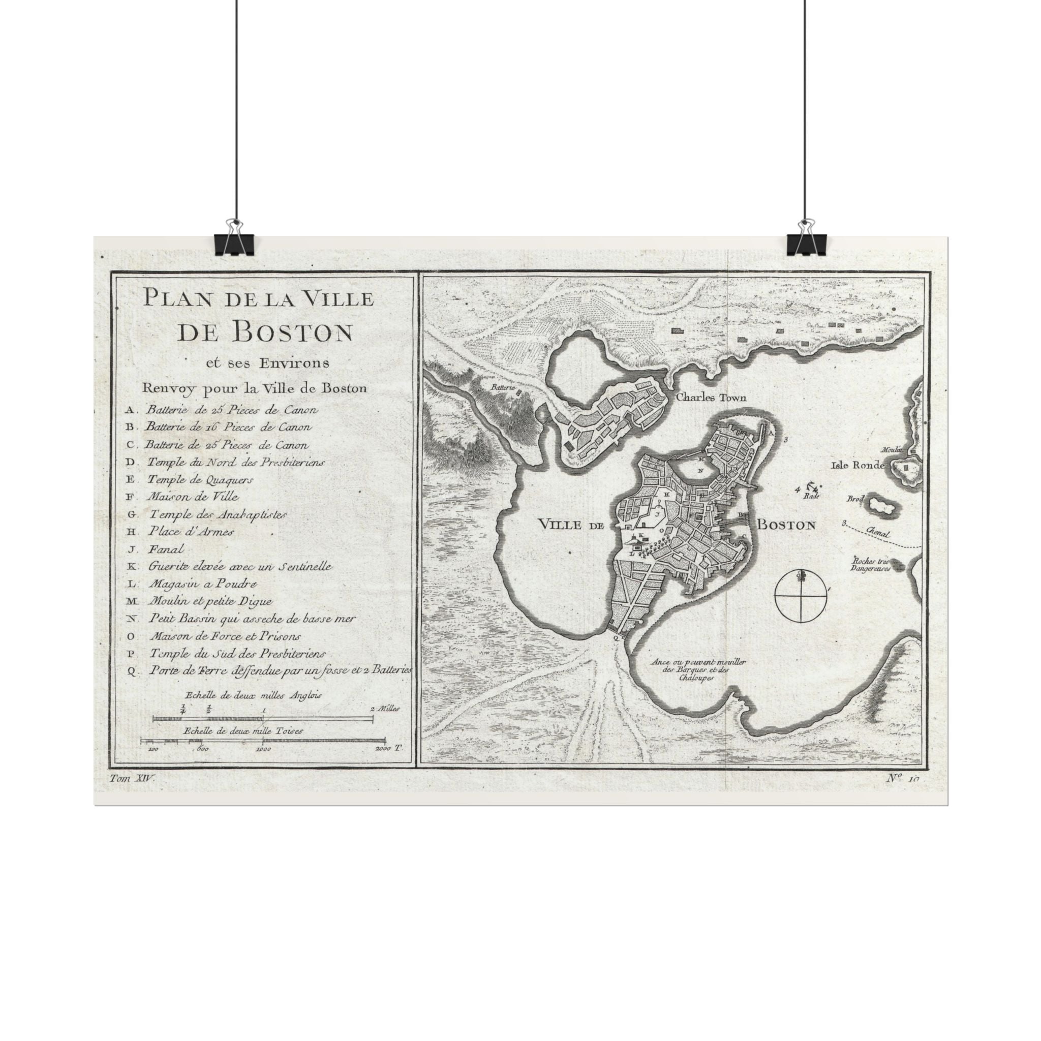 Boston, Massachusetts (c. 1756) Historic City Map Rolled Poster | Vintage Map Wall Art