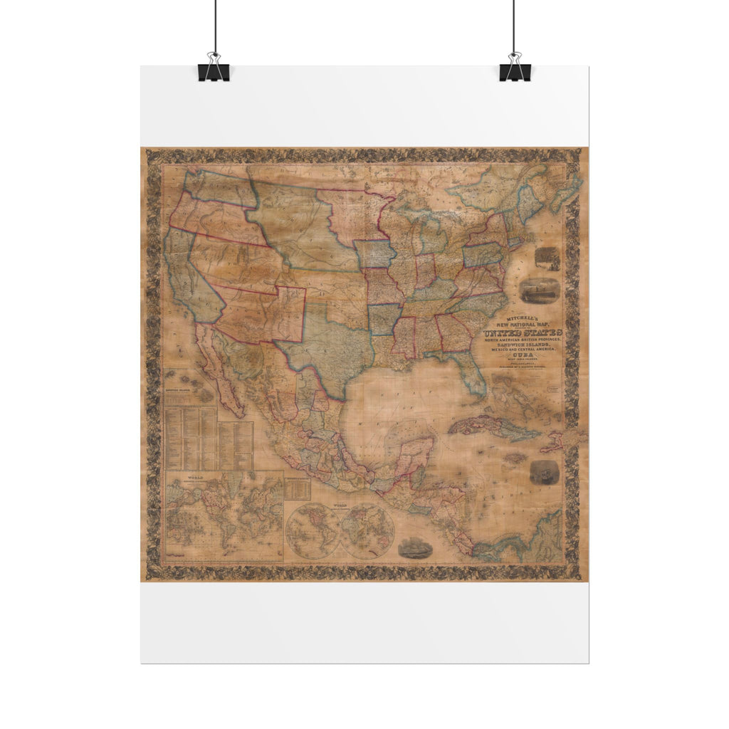 North America Antique Map of (c. 1856) Rolled Poster | Old Map Wall Art