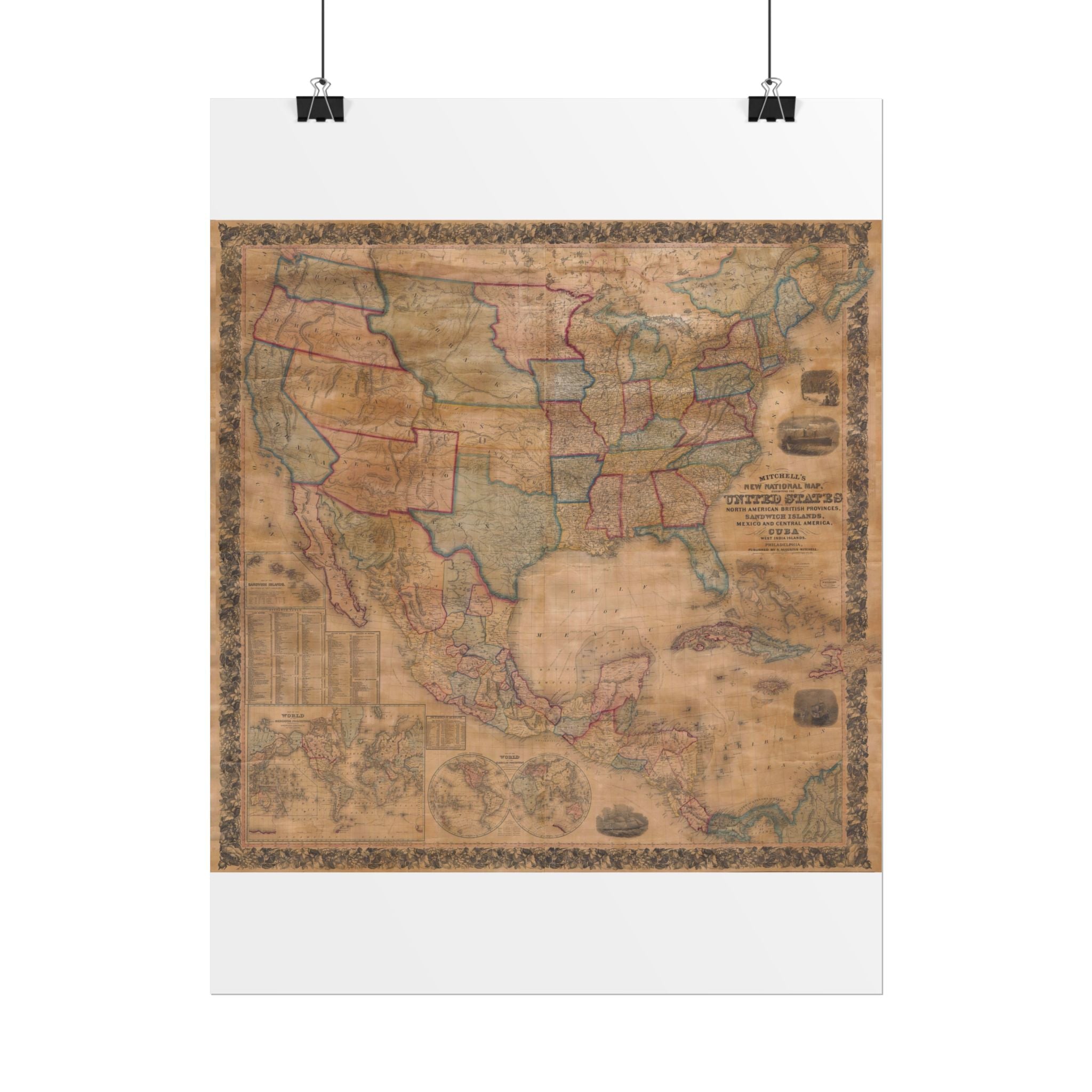 North America Antique Map of (c. 1856) Rolled Poster | Old Map Wall Art