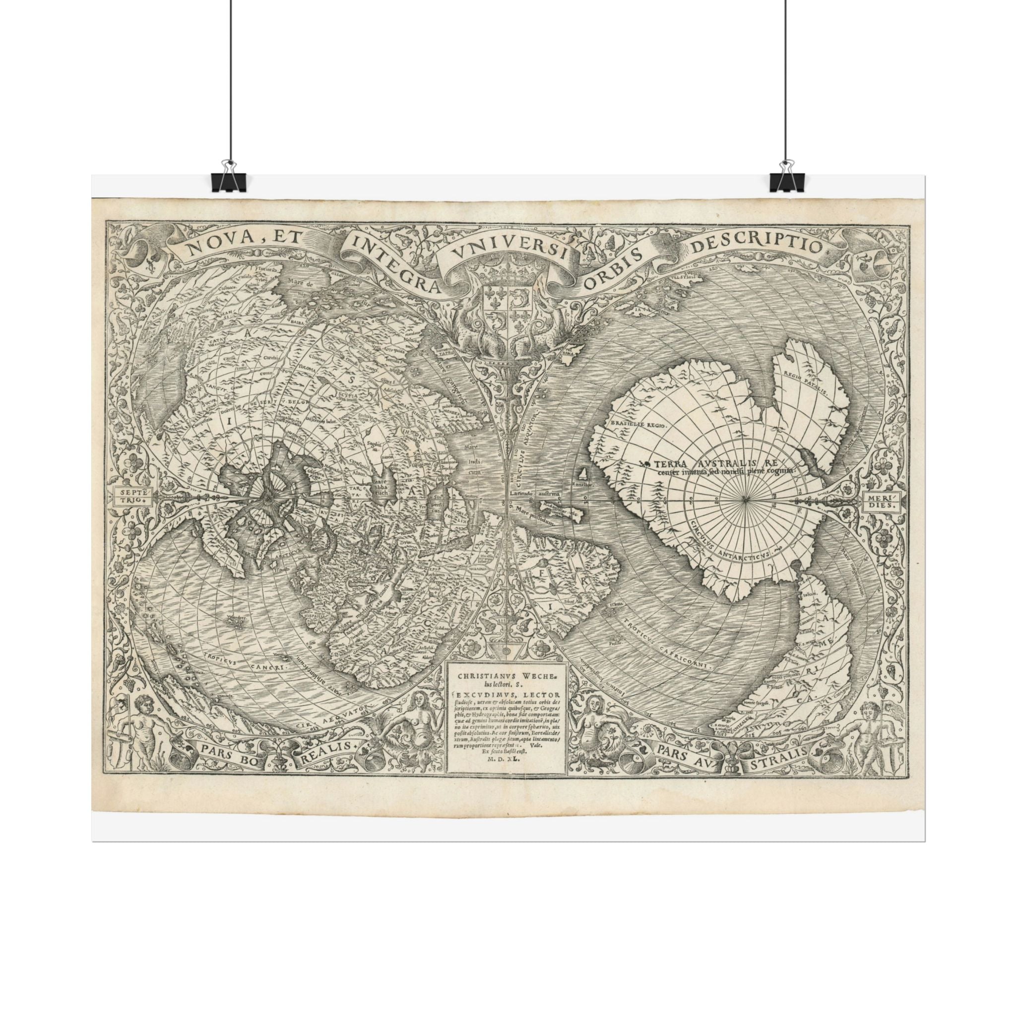 World Atlas Historic Map (c. 1540) Rolled Poster | Vintage Map Wall Art