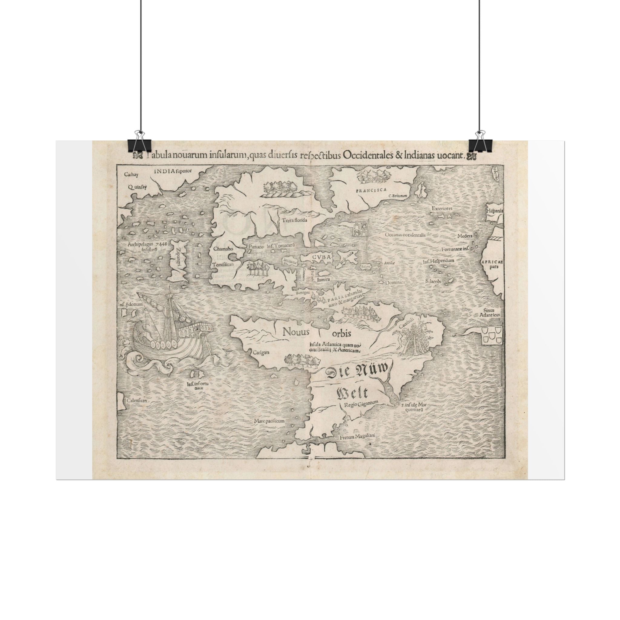 Americas Vintage Map (c. 1552) Rolled Poster | Antique Map Wall Art