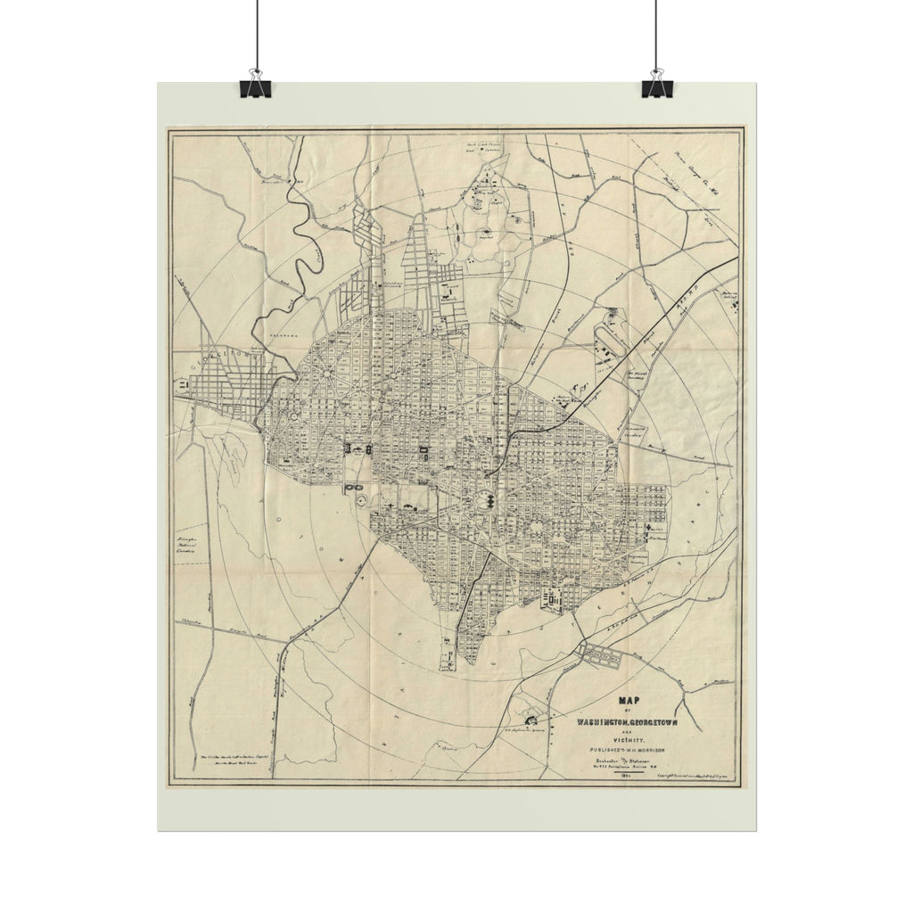 Washington DC (c. 1883) Historic City Map Rolled Poster | Vintage Map Wall Art