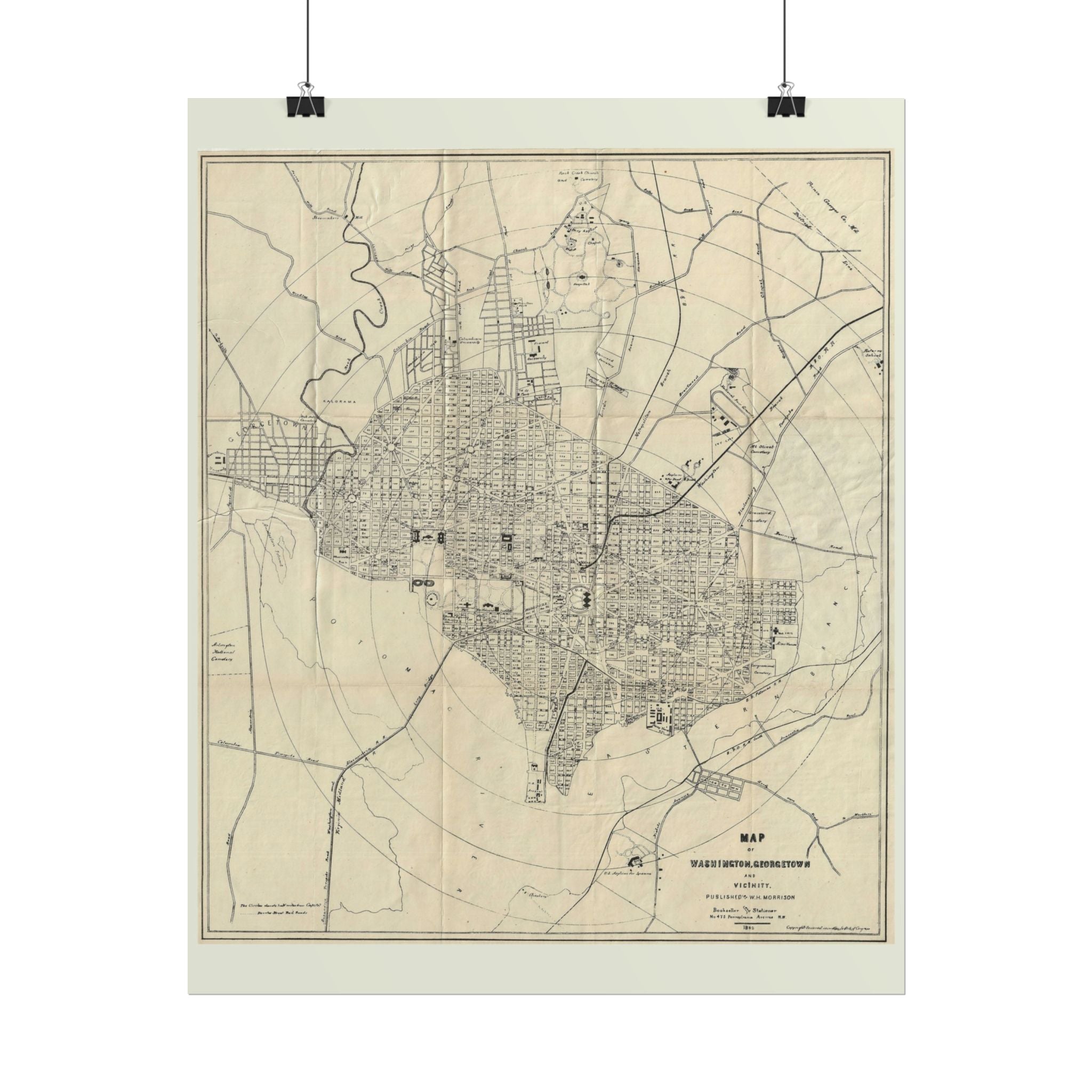 Washington DC (c. 1883) Historic City Map Rolled Poster | Vintage Map Wall Art