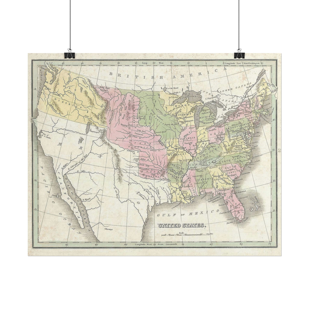 United States of America Historic Map (c. 1835) Rolled Poster | Vintage Map Wall Art