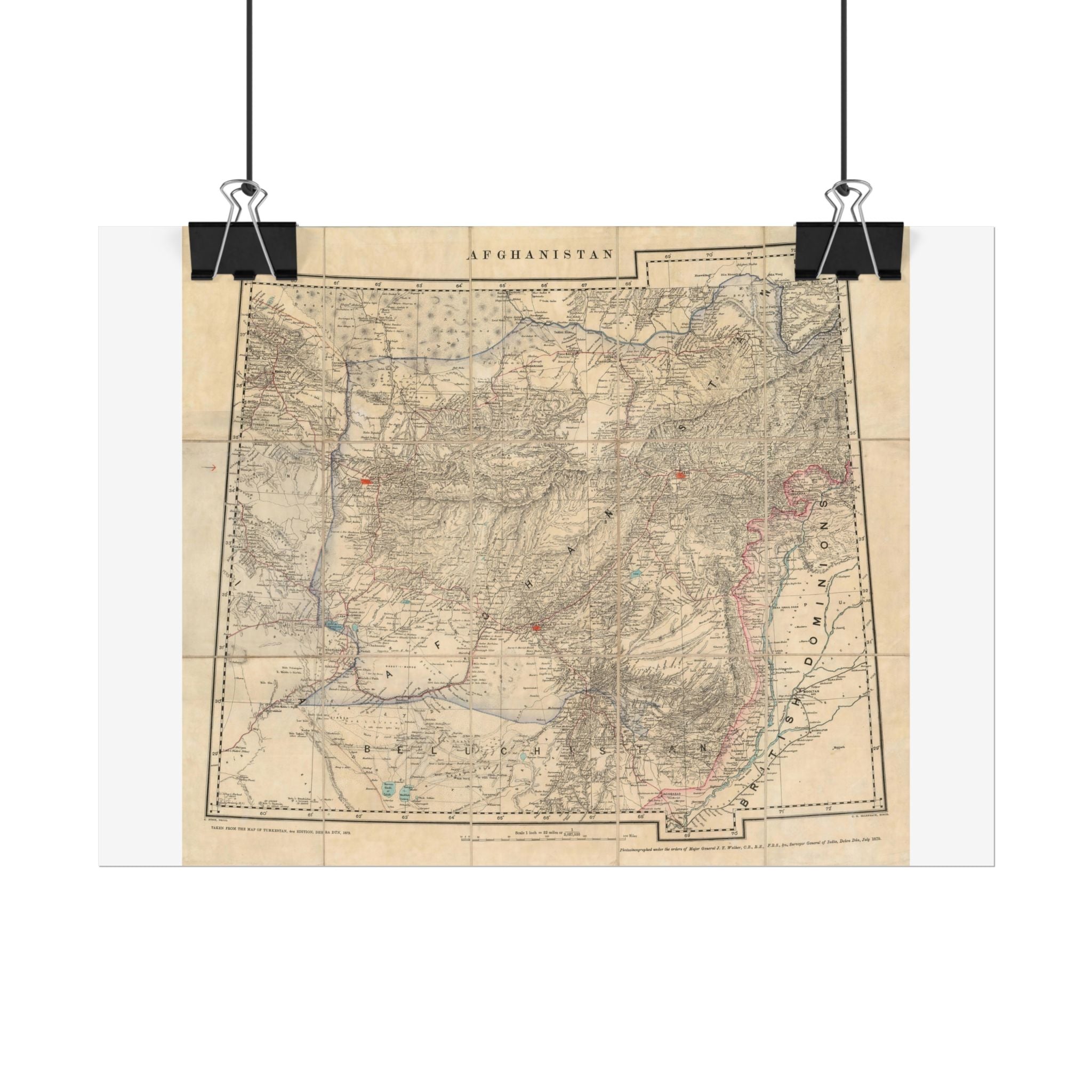 Afghanistan Antique Map (c. 1879) Rolled Poster | Vintage Map Wall Art