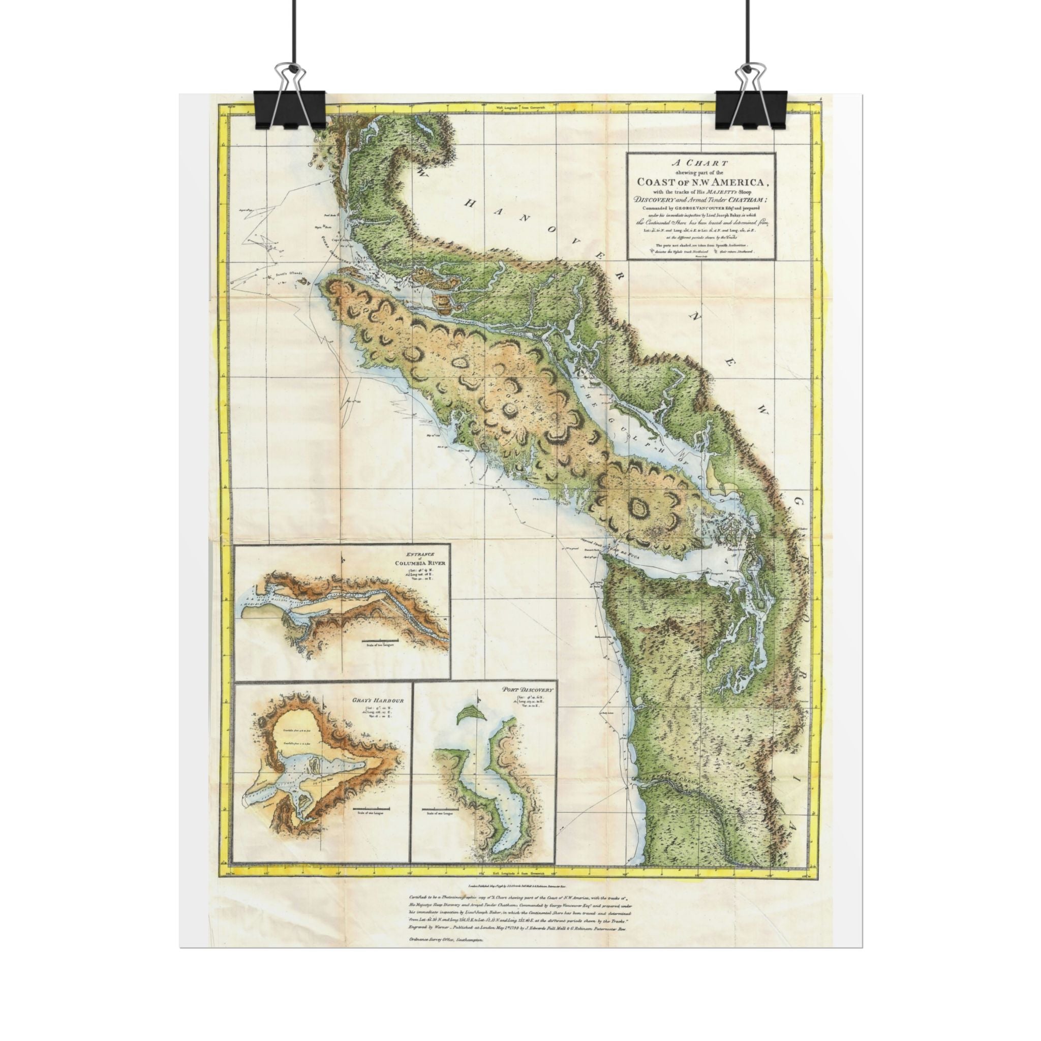 Vancouver, Canada Historic Map (c. 1798) Rolled Poster | Antique City Map Wall Art