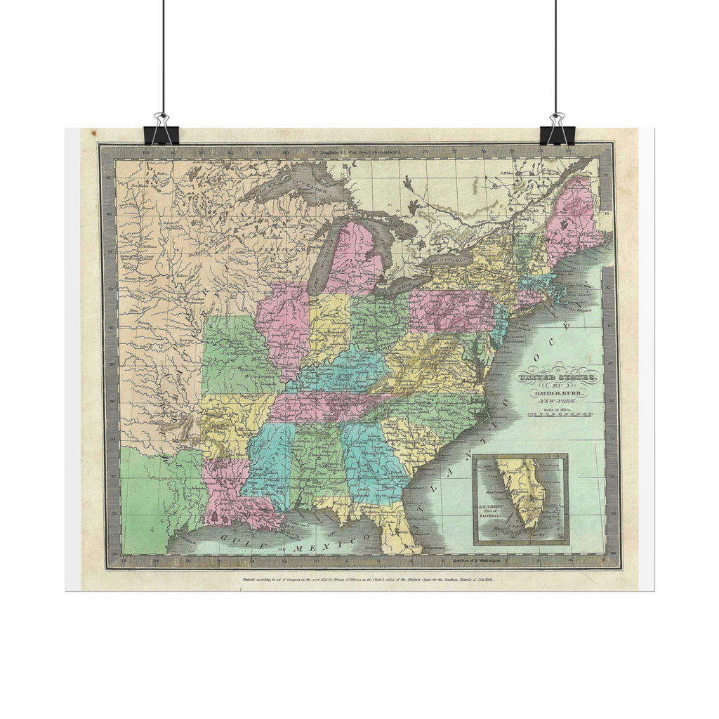 United States of America Historic Map (c. 1835) Rolled Poster | Vintage Map Wall Art