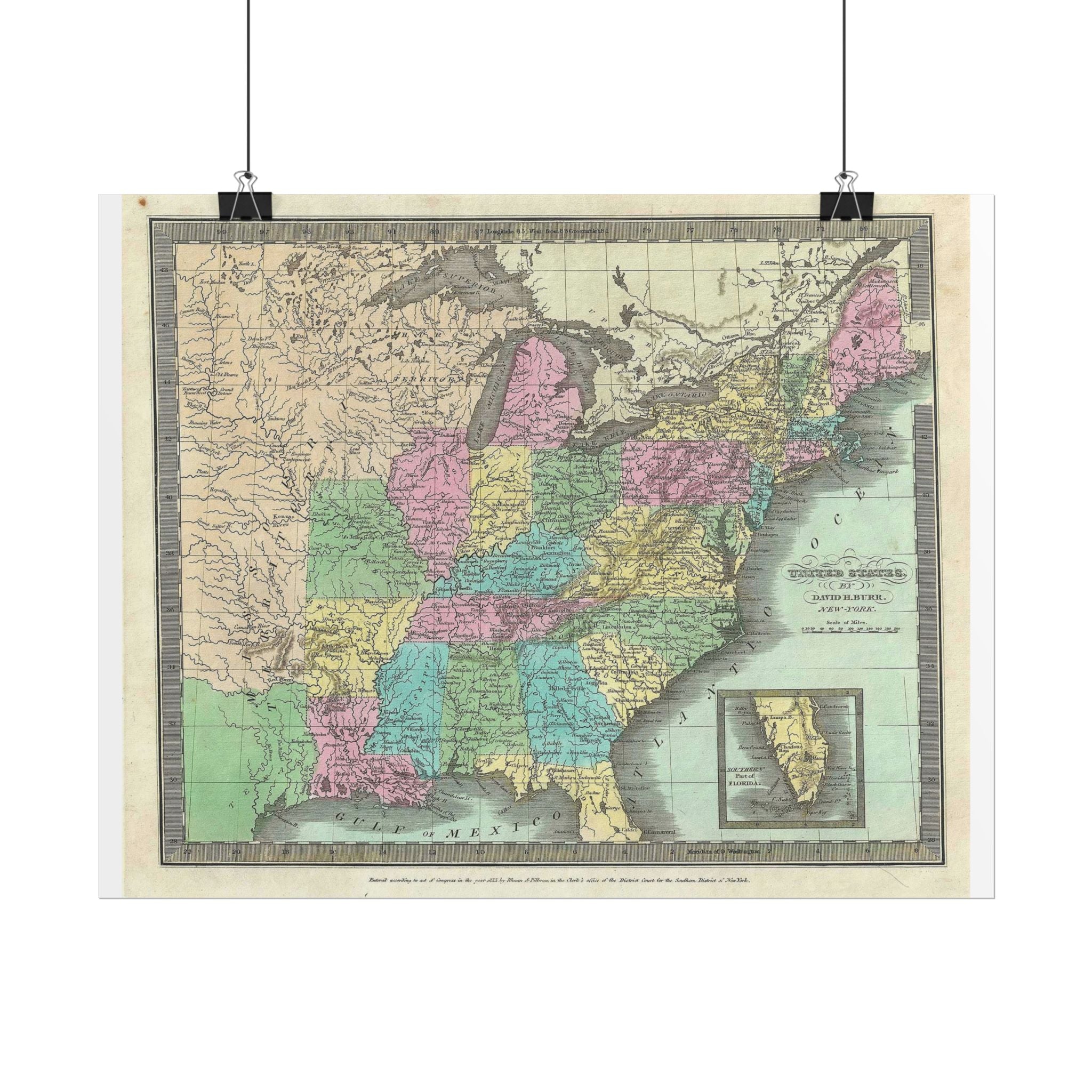United States of America Historic Map (c. 1835) Rolled Poster | Vintage Map Wall Art