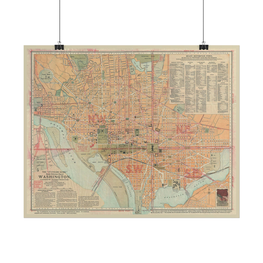 Washington DC (c. 1912) Historic City Map Rolled Poster | Vintage Map Wall Art