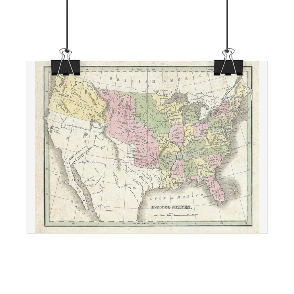 United States of America Historic Map (c. 1835) Rolled Poster | Vintage Map Wall Art