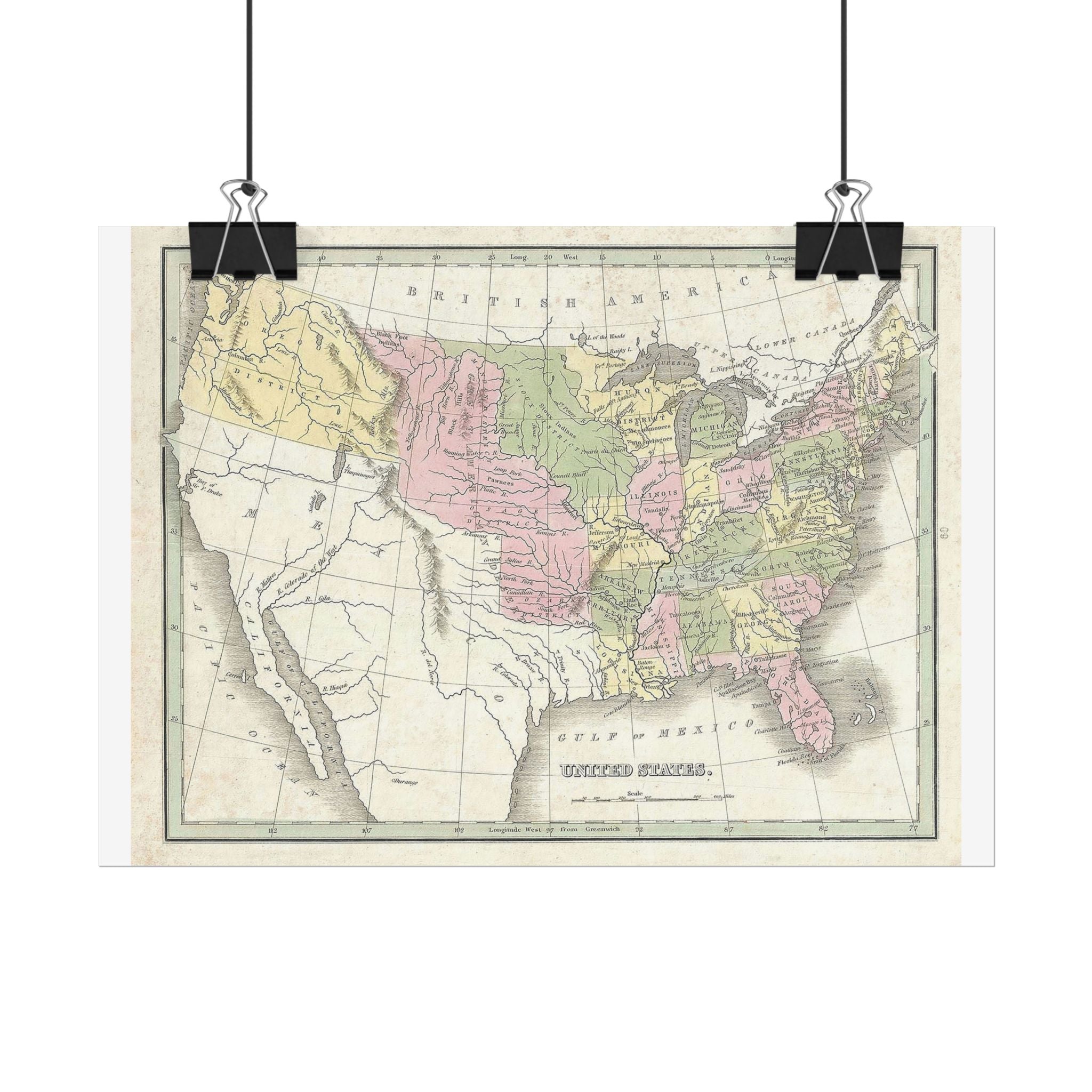 United States of America Historic Map (c. 1835) Rolled Poster | Vintage Map Wall Art