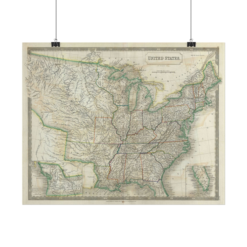 United States of America Historic Map (c. 1835) Rolled Poster | Vintage Map Wall Art