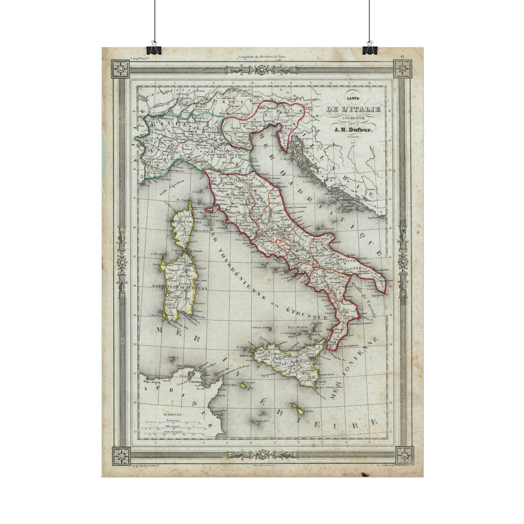 Italy Historic Map (c.1852) Rolled Poster | Vintage Map Wall Art