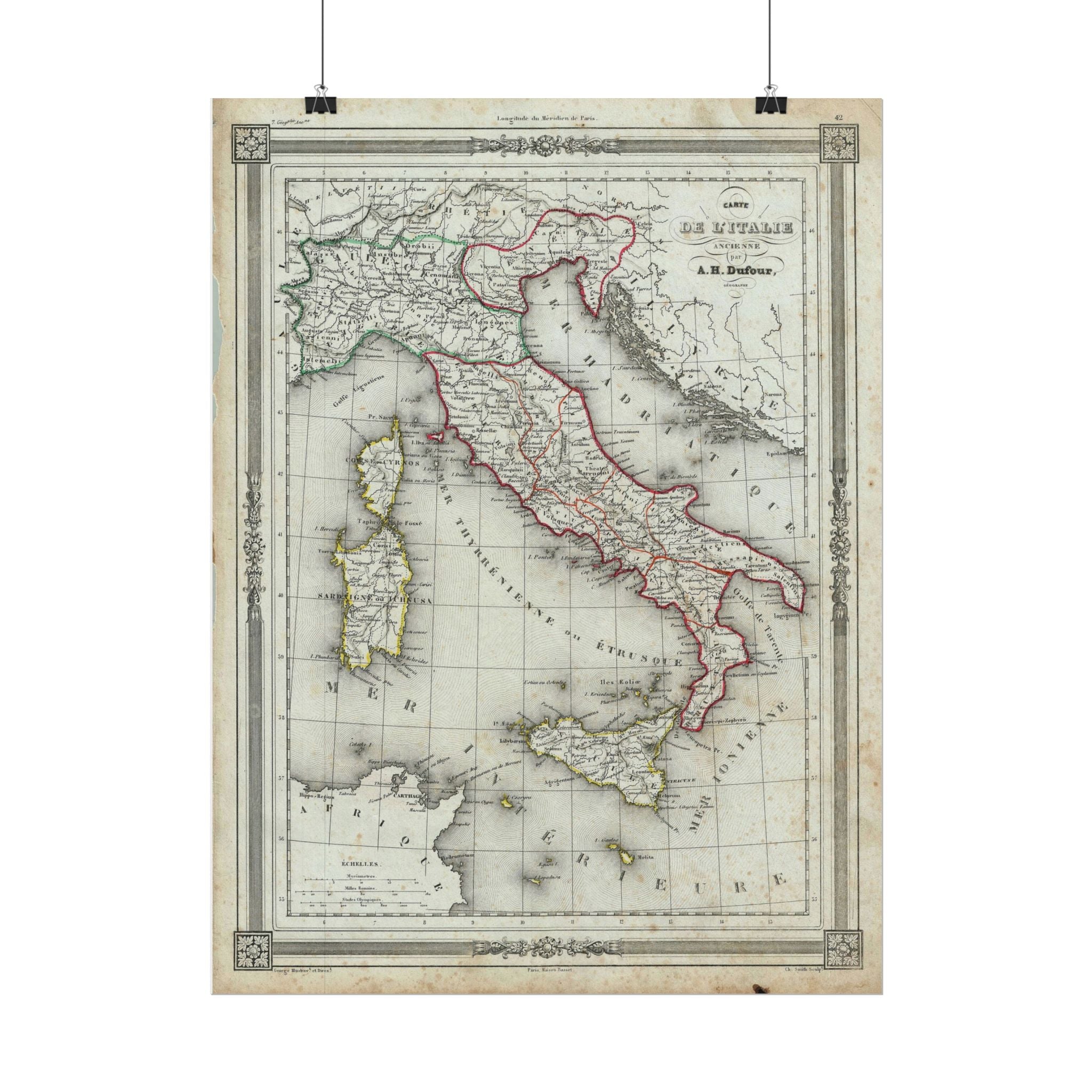 Italy Historic Map (c.1852) Rolled Poster | Vintage Map Wall Art