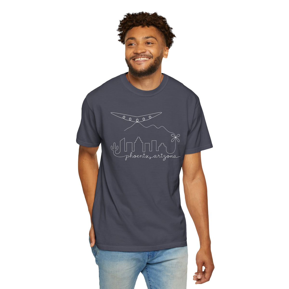 Phoenix, Arizona Minimal Line Art Skyline T-Shirt —  Unique Phoenix Lights UAP Tee