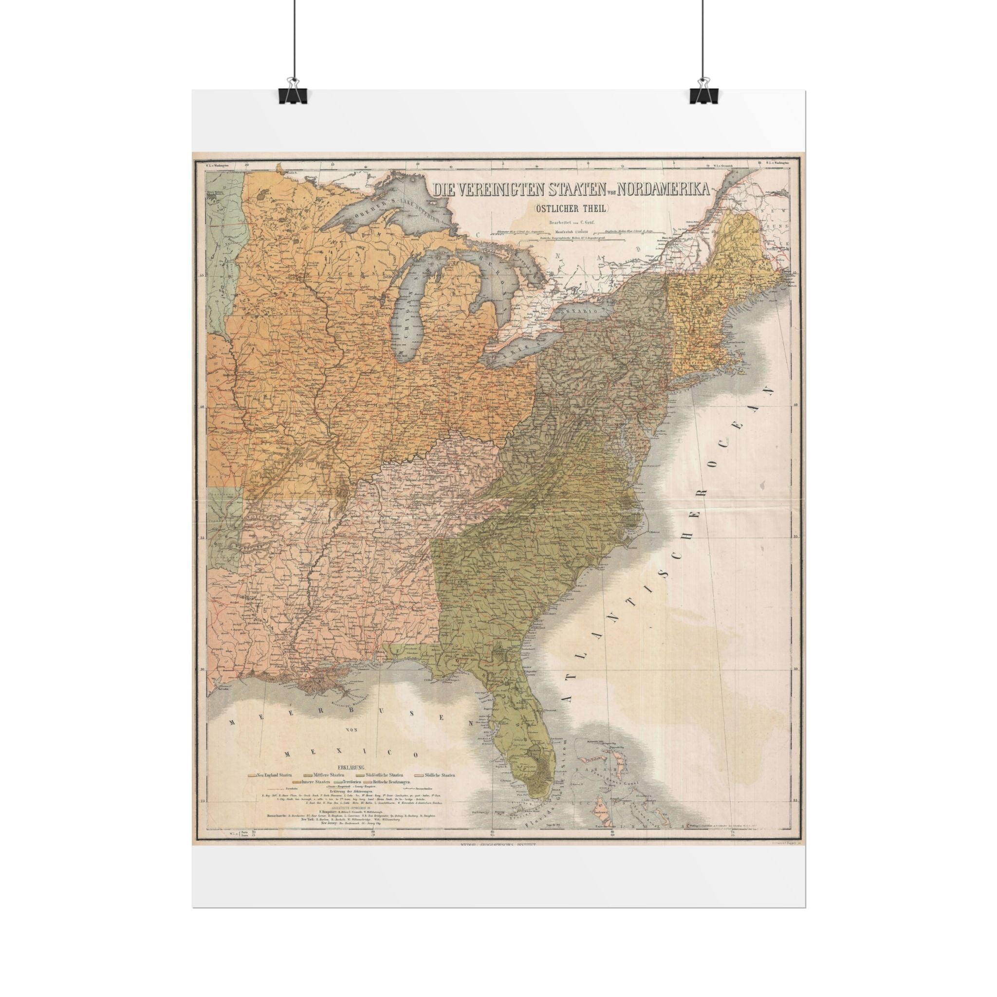 United States of America Historic Map (c. 1886) Rolled Poster | Vintage Map Wall Art