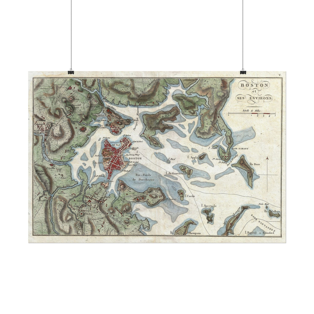 Boston, Massachusetts (c. 1807) Historic City Map Rolled Poster | Antique Map Wall Art