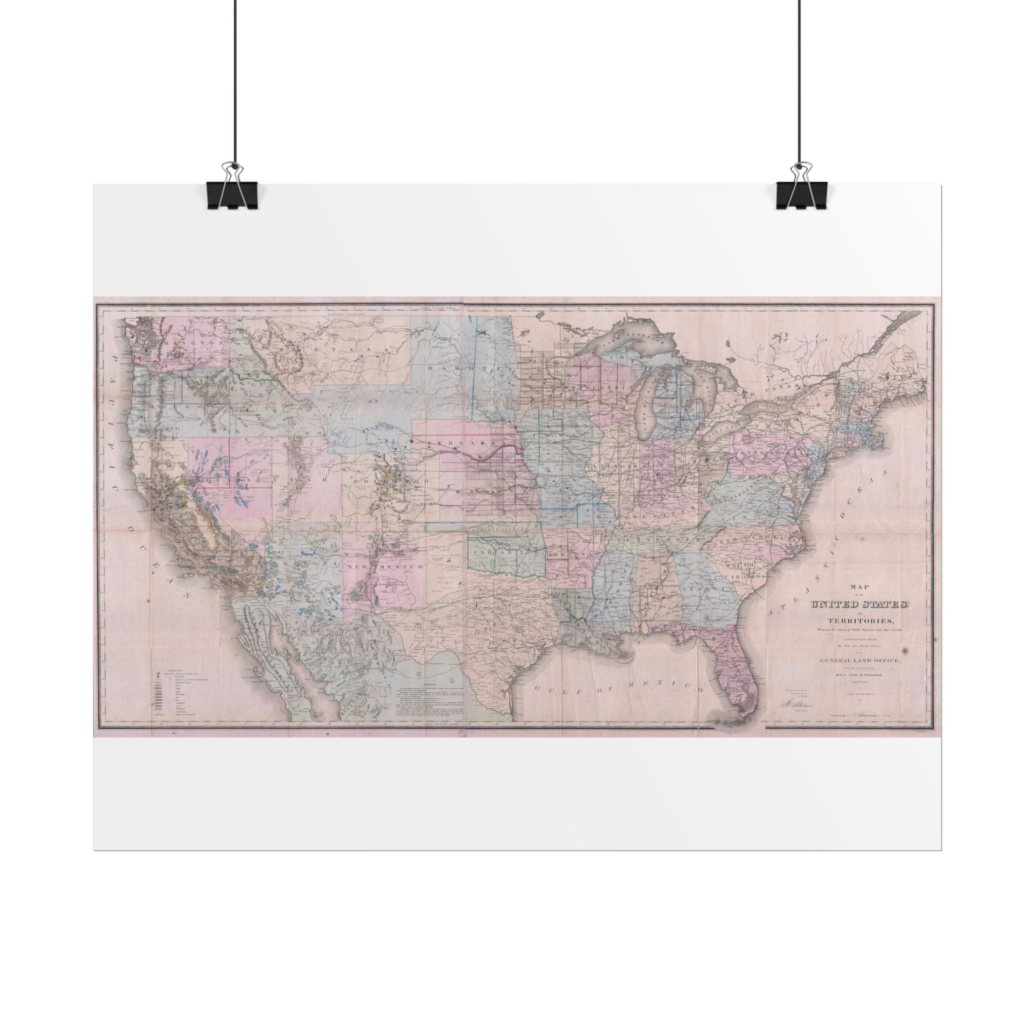 United States of America Historic Map (c. 1867) Rolled Poster | Vintage Map Wall Art