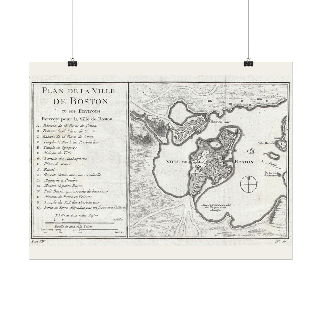 Boston, Massachusetts (c. 1756) Historic City Map Rolled Poster | Vintage Map Wall Art