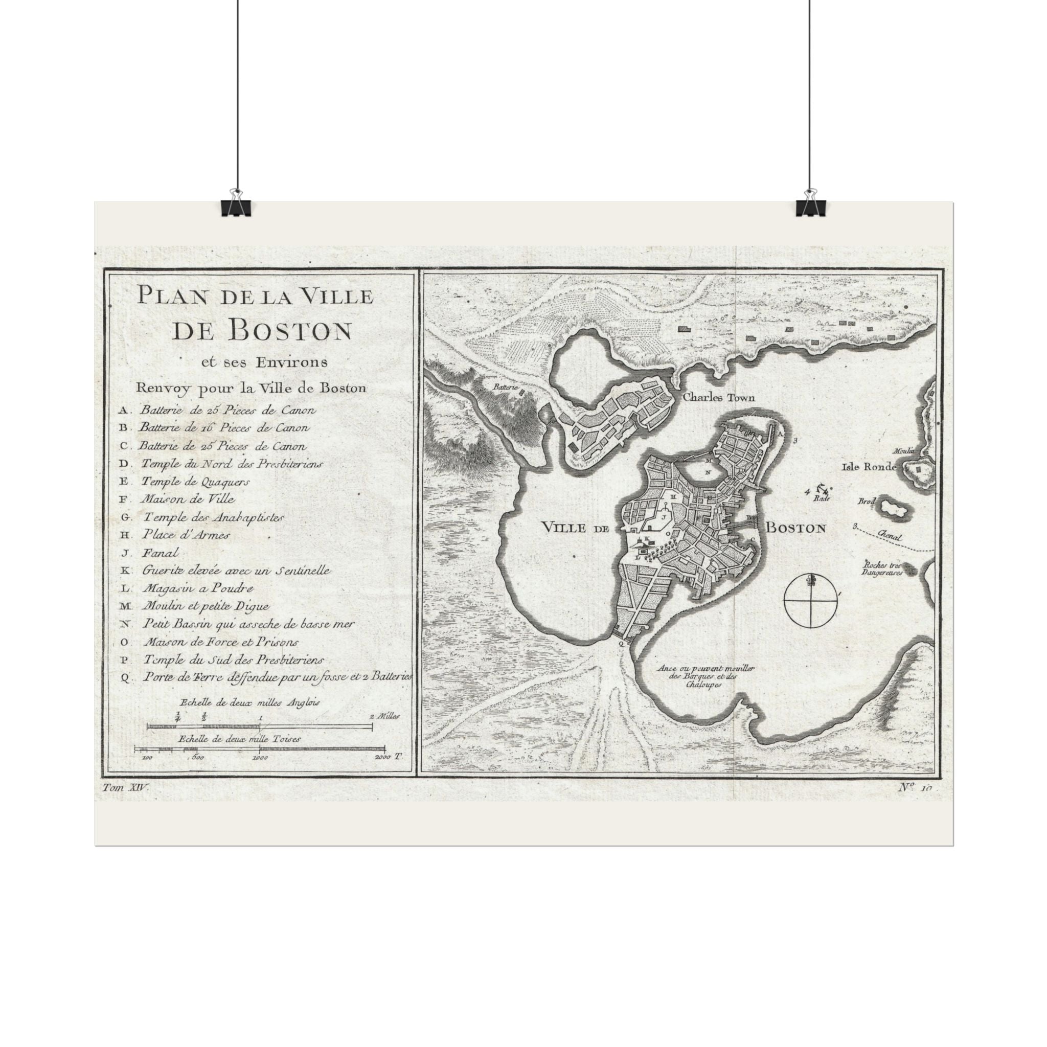 Boston, Massachusetts (c. 1756) Historic City Map Rolled Poster | Vintage Map Wall Art
