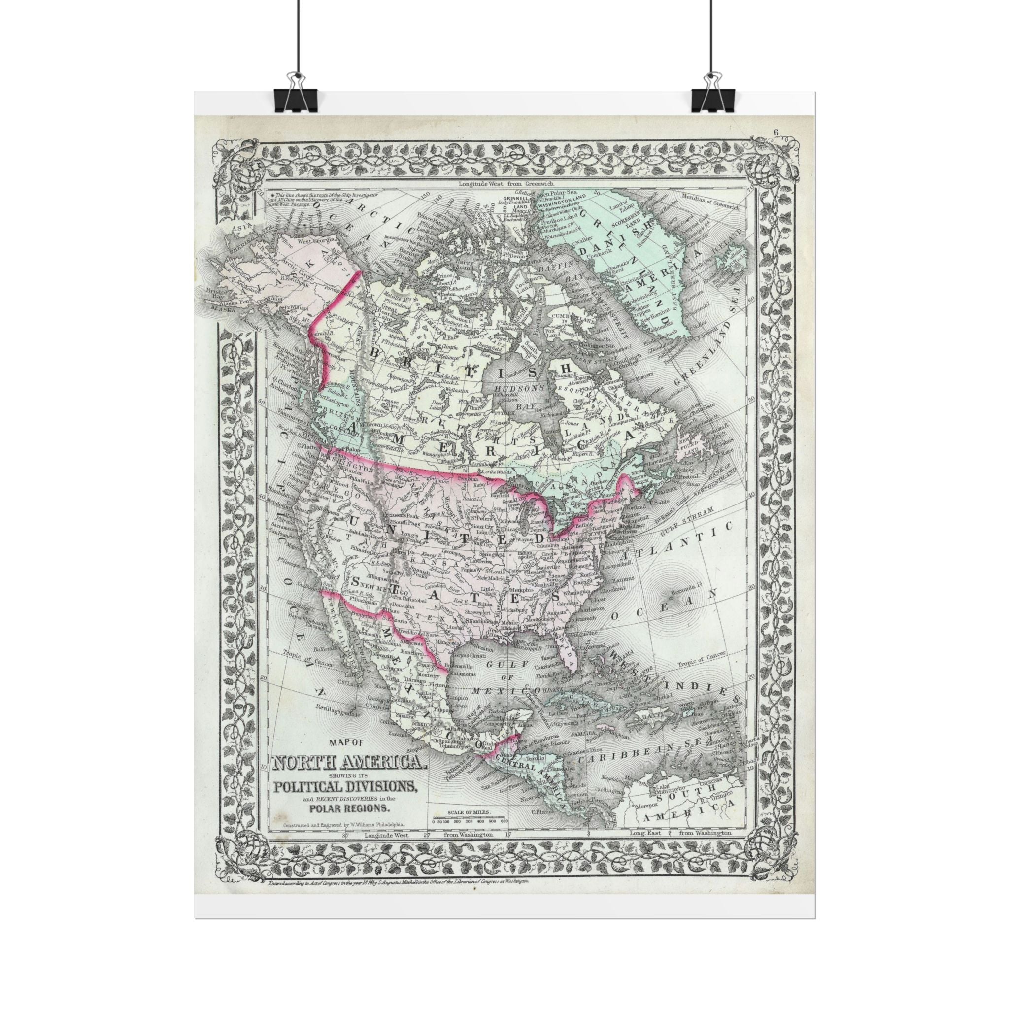 North America Antique Map (c. 1874) Rolled Poster | Vintage Map Wall Art