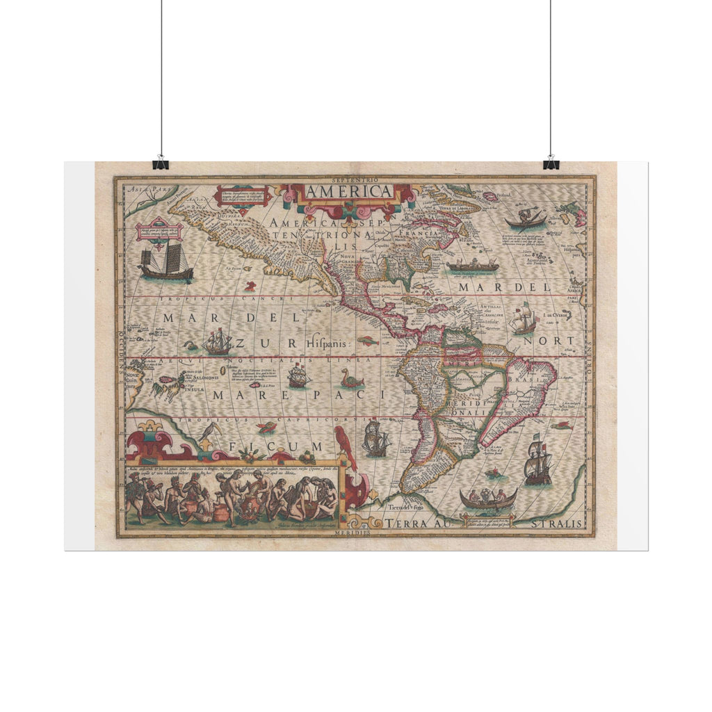 Americas Antique Map (c. 1606) Rolled Poster | Vintage Map Wall Art
