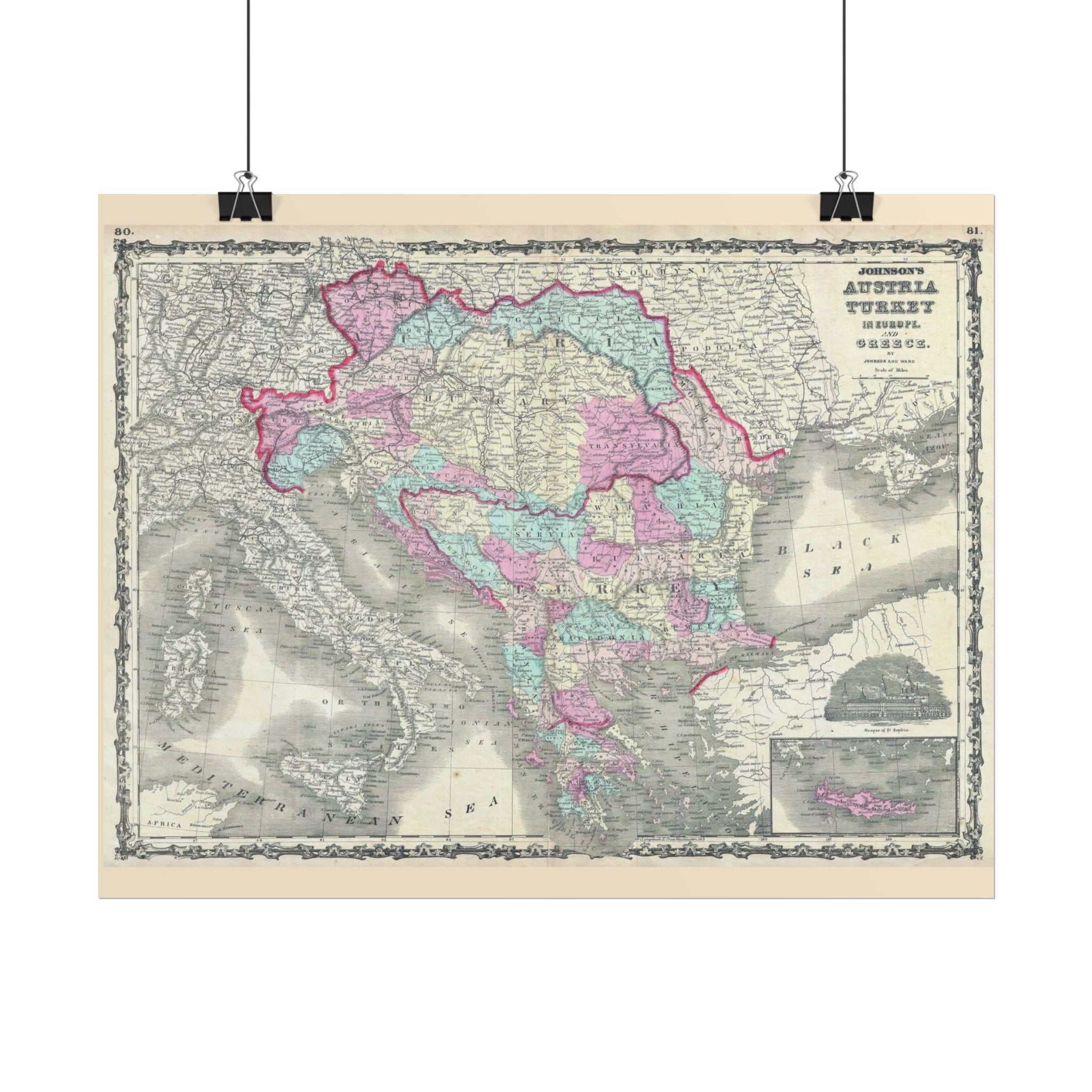 Austria Turkey Historic Map (c. 1862) Rolled Poster | Vintage Map Wall Art