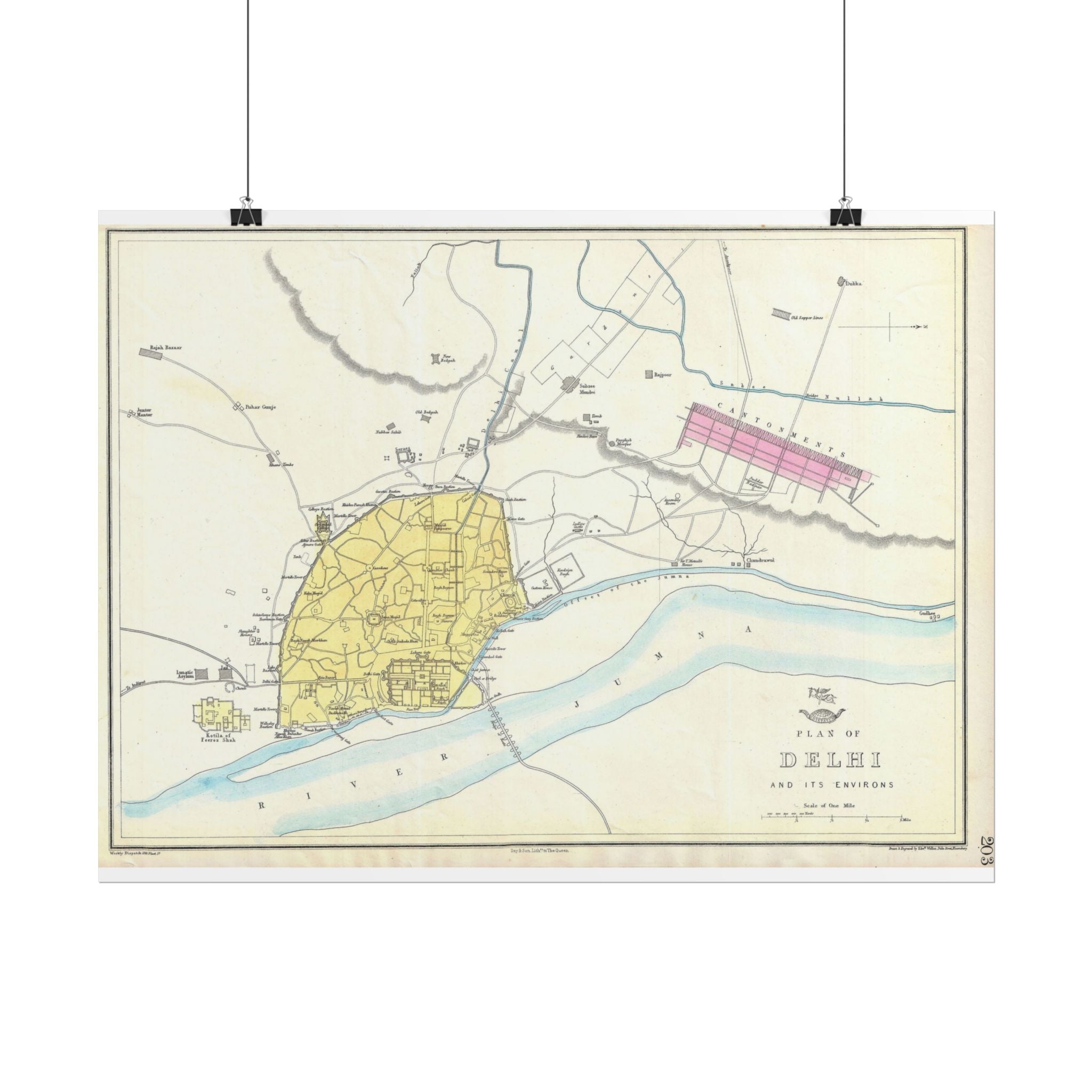 Delhi, India Historic City Map (c. 1867) Rolled Poster | Vintage Map Wall Art