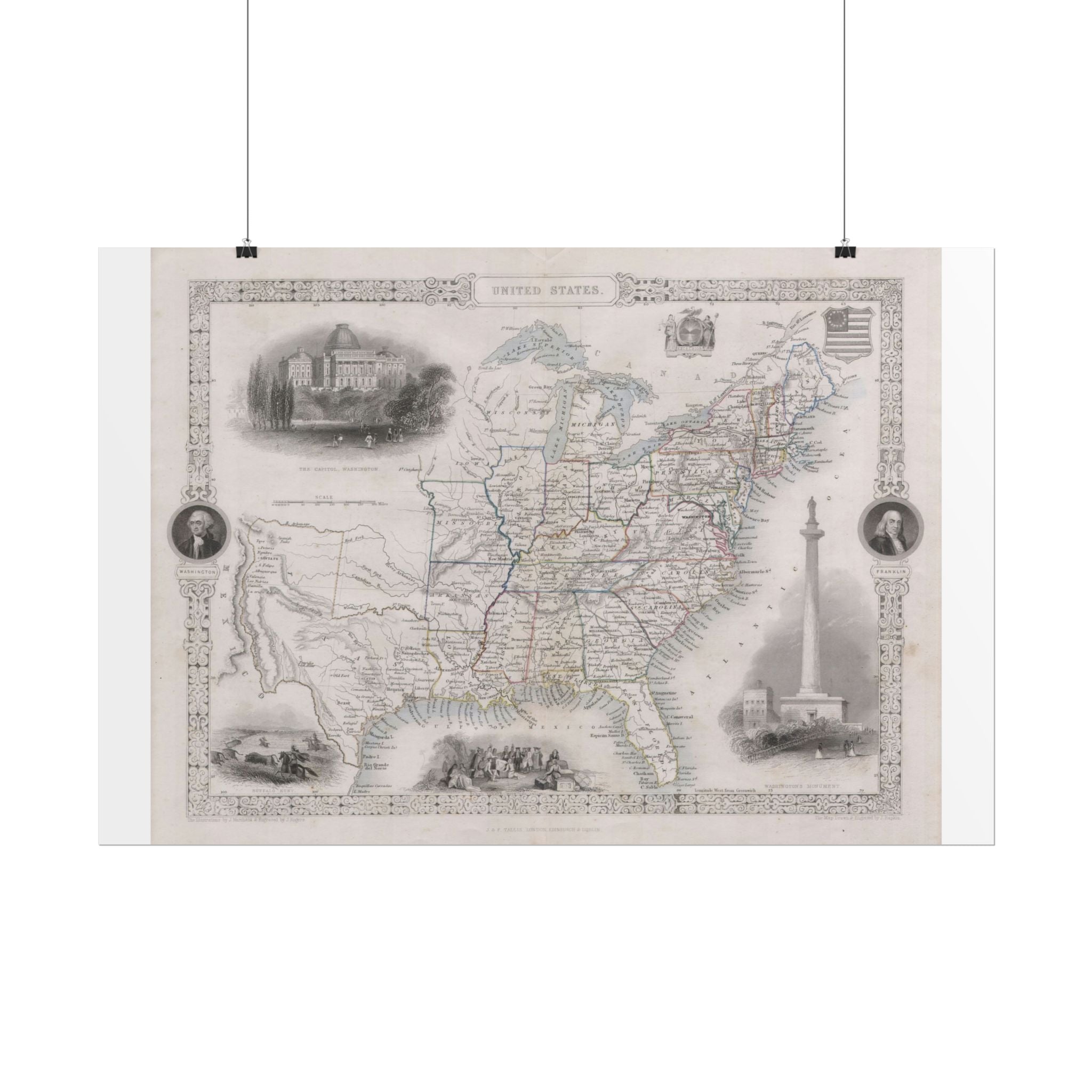 United States of America Historic Map (c. 1850) Rolled Poster | Vintage Map Wall Art