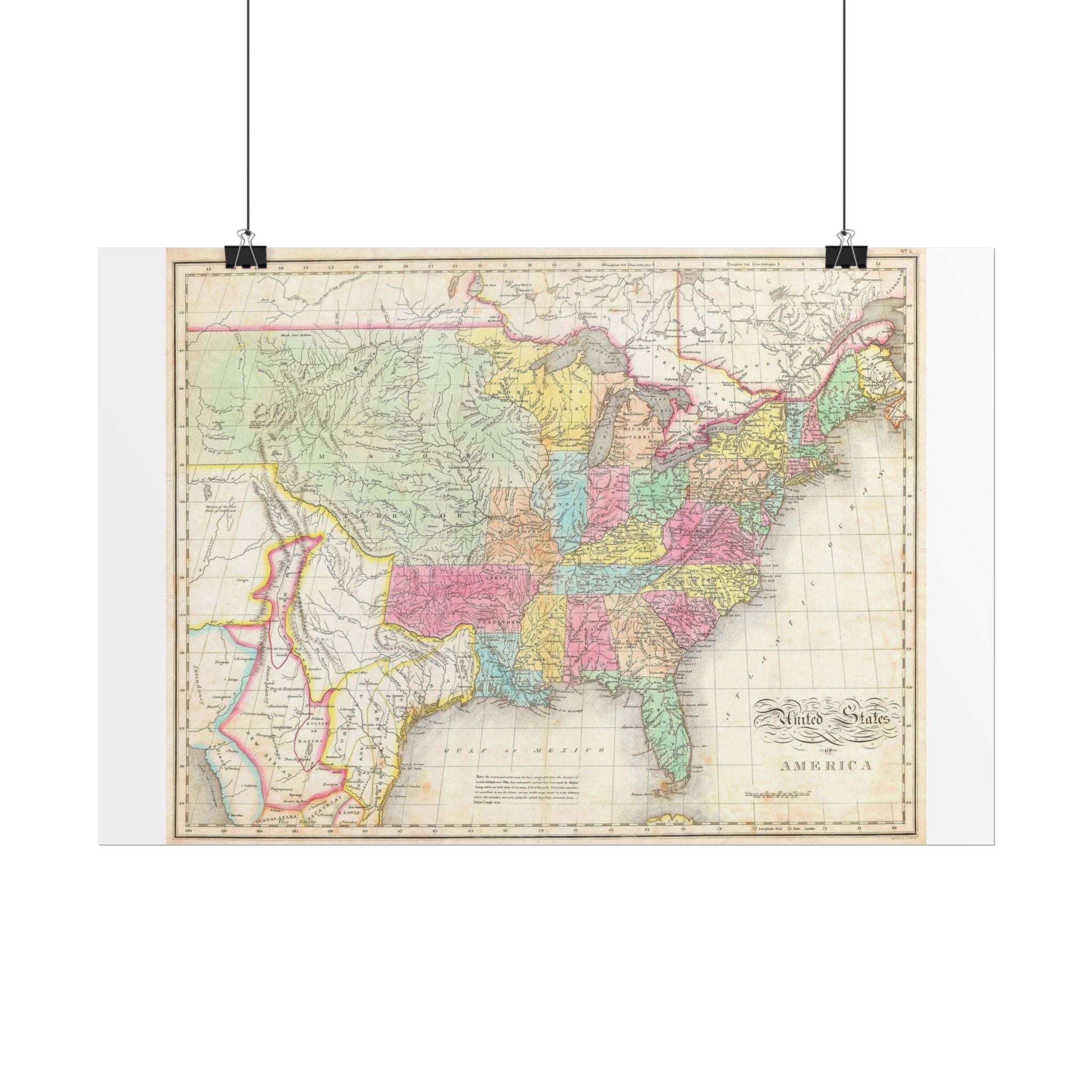 United States of America Historic Map (c. 1823) Rolled Poster | Vintage Map Wall Art