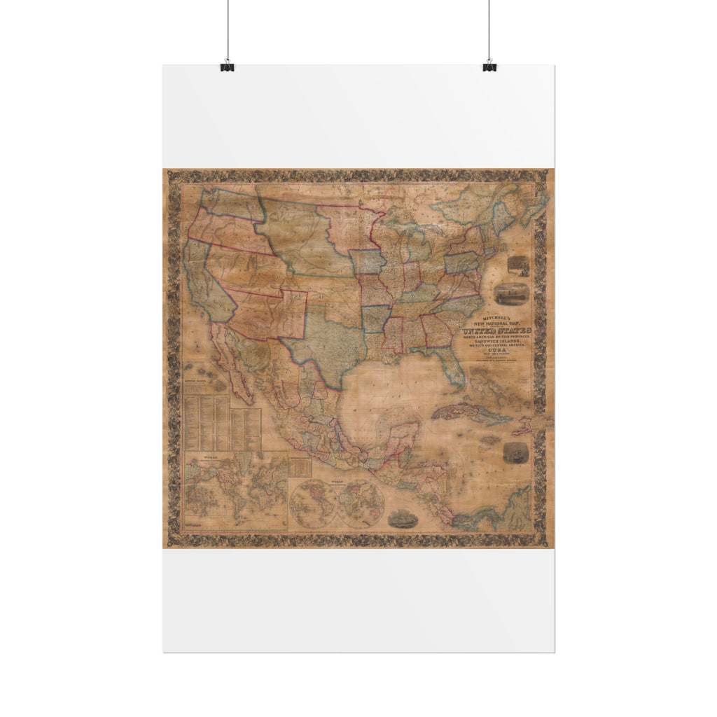 North America Antique Map of (c. 1856) Rolled Poster | Old Map Wall Art