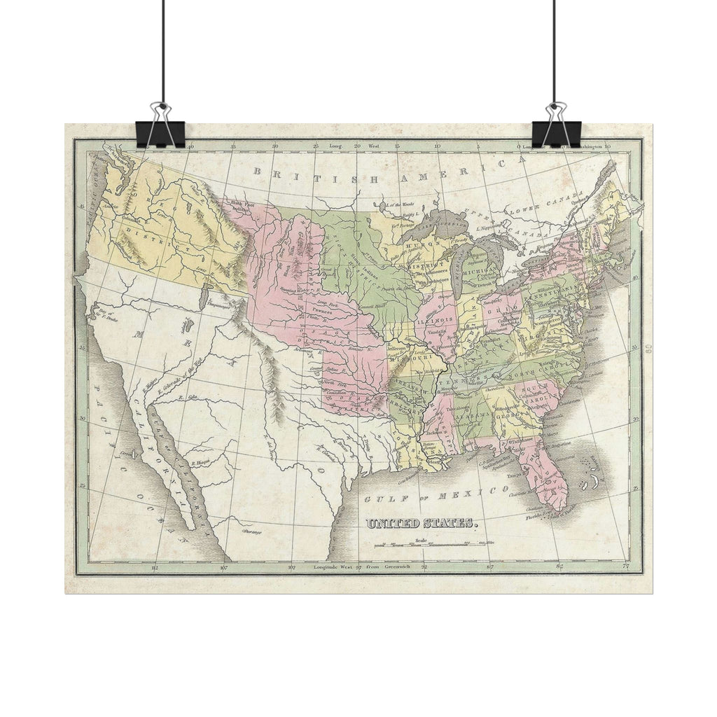 United States of America Historic Map (c. 1835) Rolled Poster | Vintage Map Wall Art
