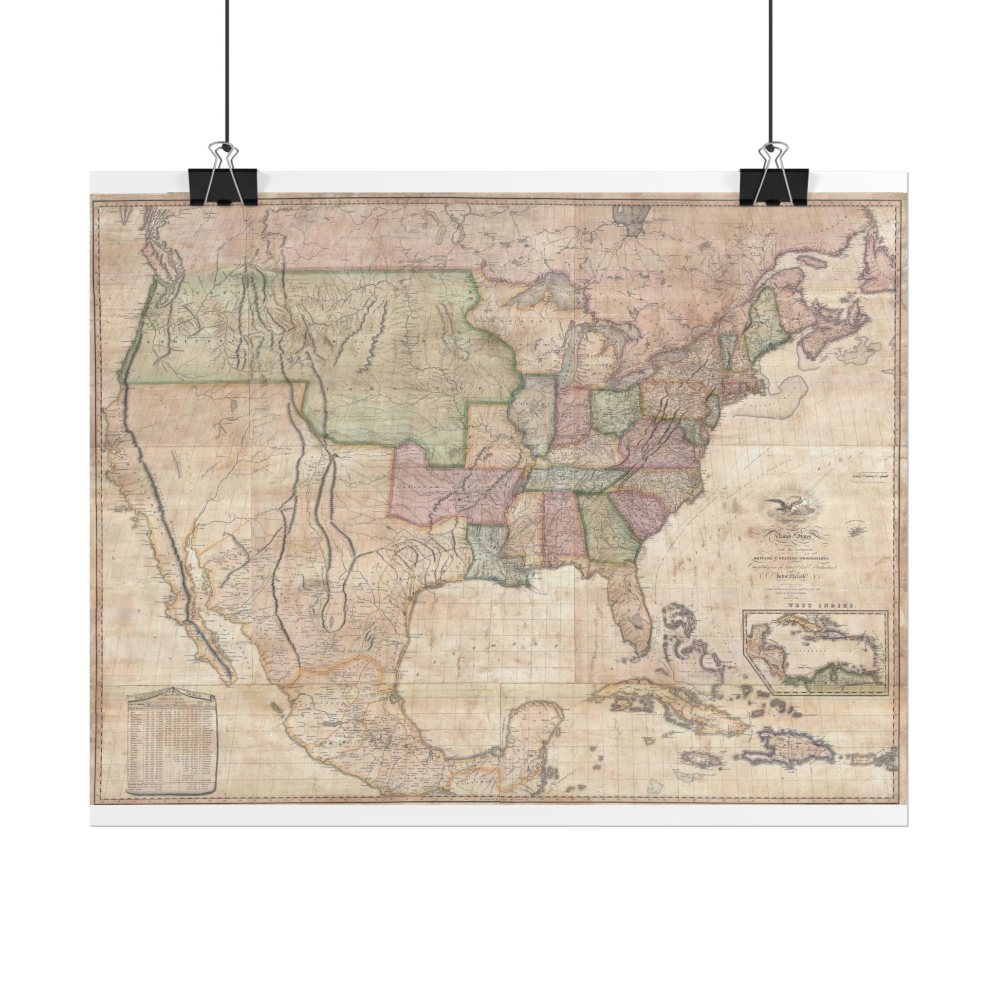 United States of America Historic Map (c. 1822) Rolled Poster | Vintage Map Wall Art
