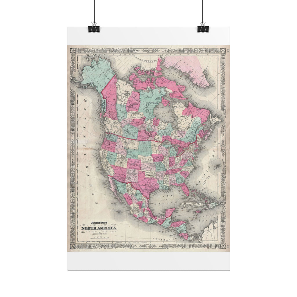 North America Antique Map (c. 1864) Rolled Poster | Vintage Style Wall Art