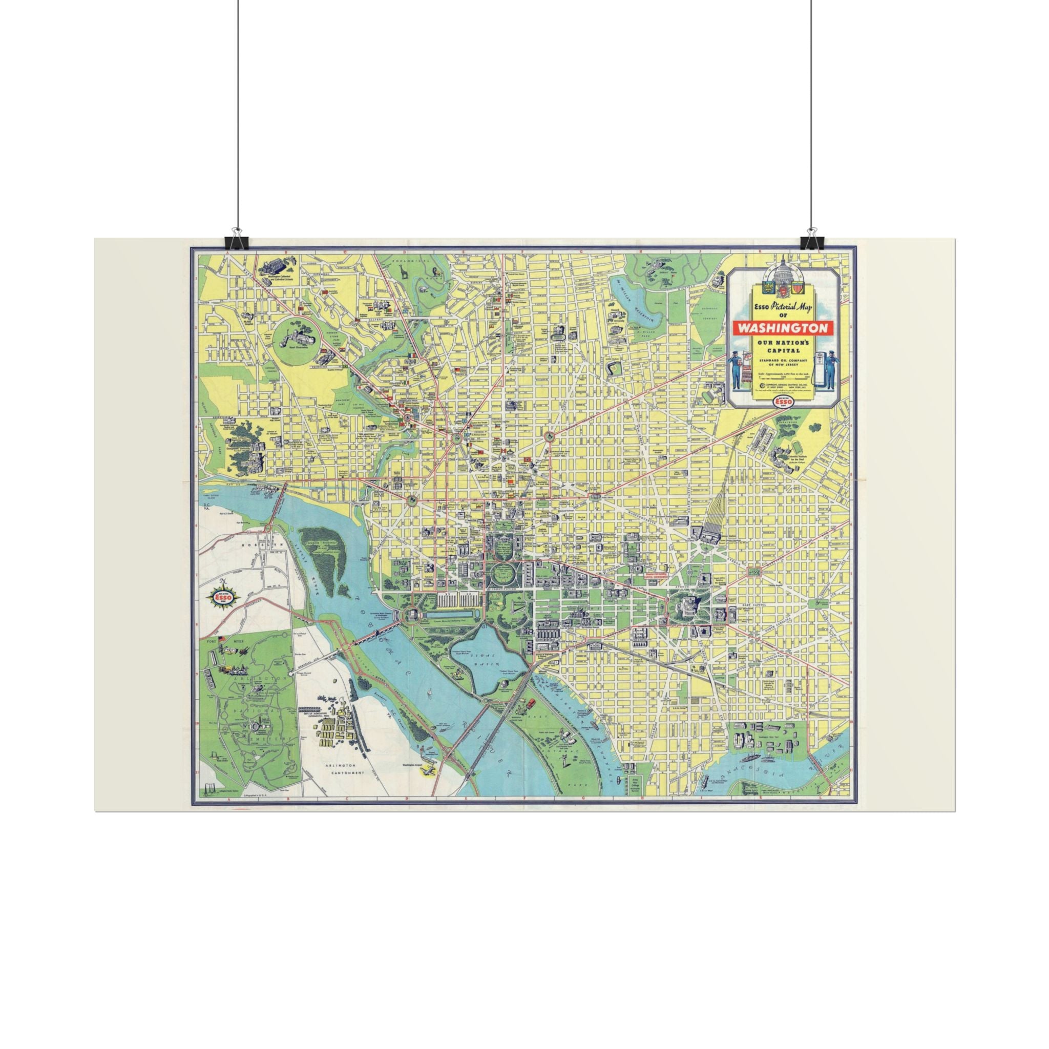 Washington DC (c. 1941) Historic City Map Rolled Poster | Vintage Map Wall Art