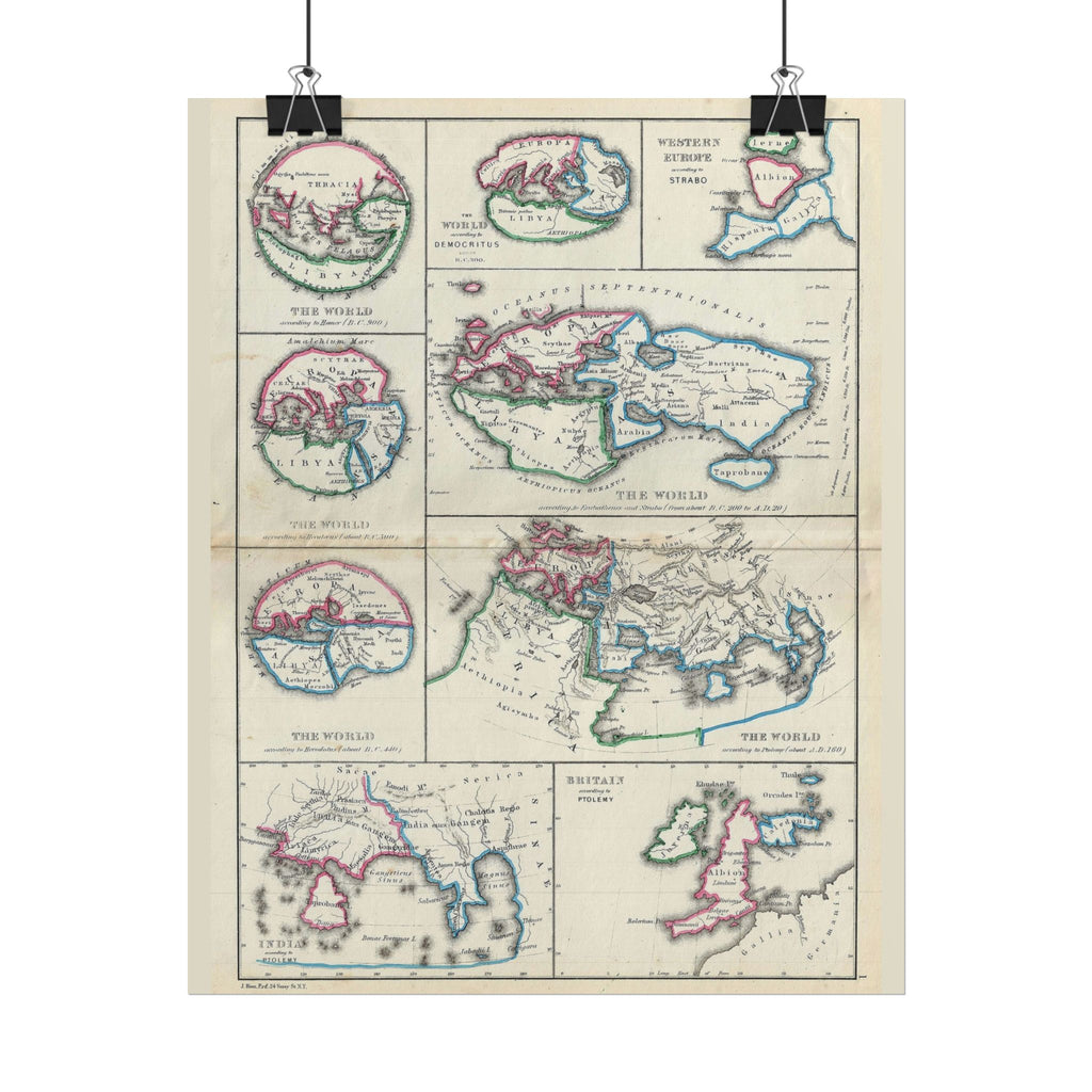 The Ancient World according to Homer, Ptolomy, Democritus, et al. Historic Map (c. 1867) Rolled Poster | Antique Map Wall Art