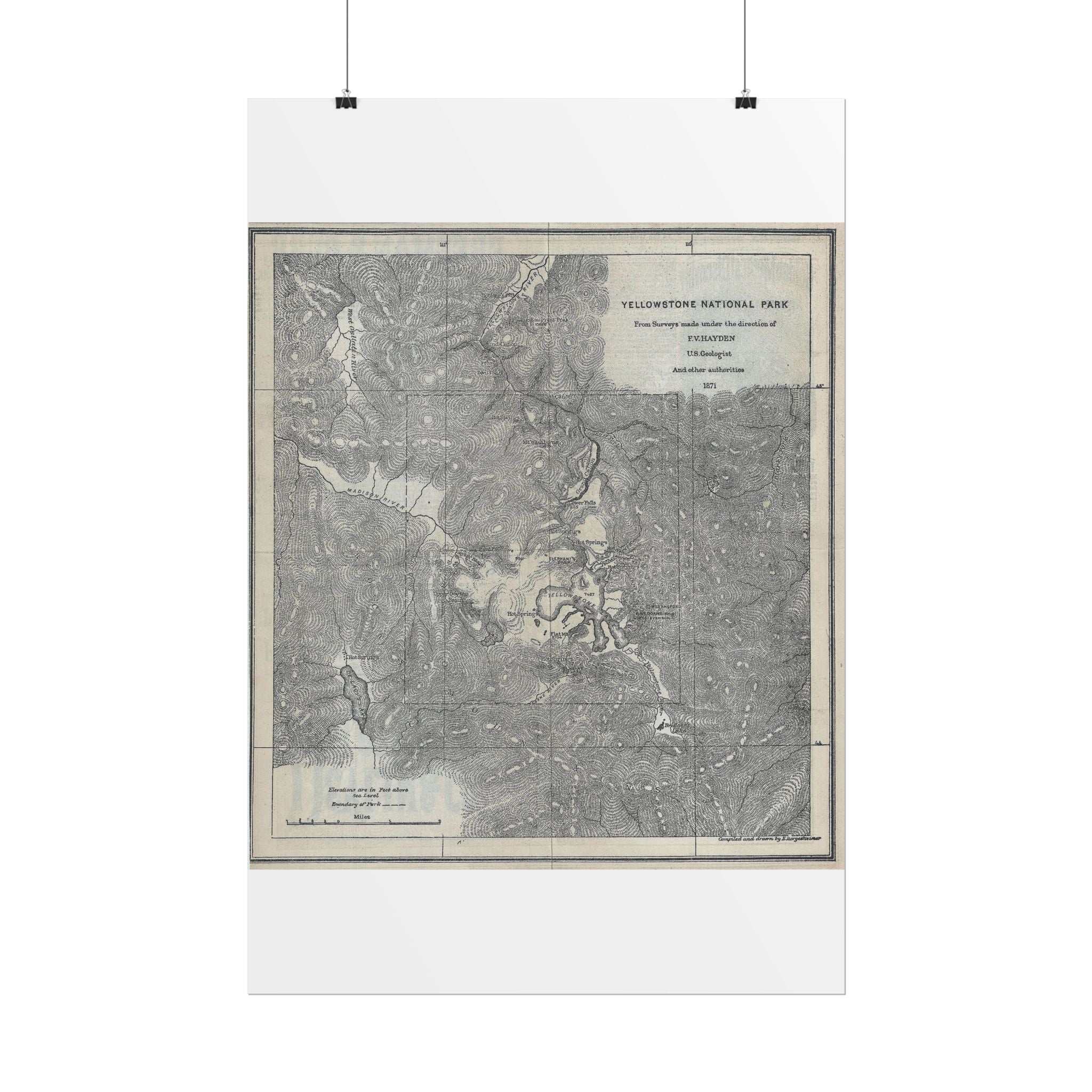 Yellowstone Geologic Survey (c. 1871) Historic Map Rolled Poster | Antique Map Wall Art