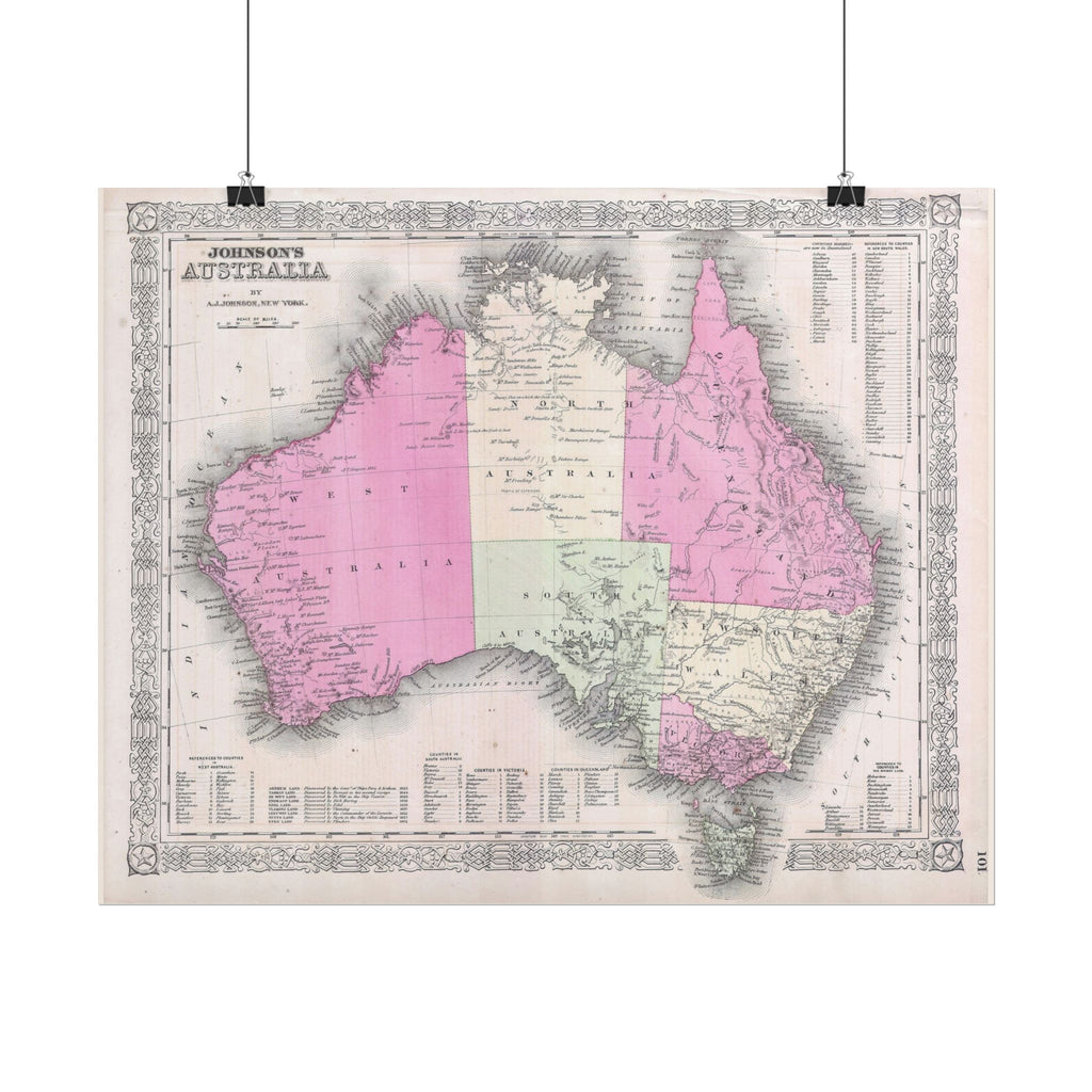 Australia Historic Map (c. 1865) Rolled Poster | Vintage Map Wall Art