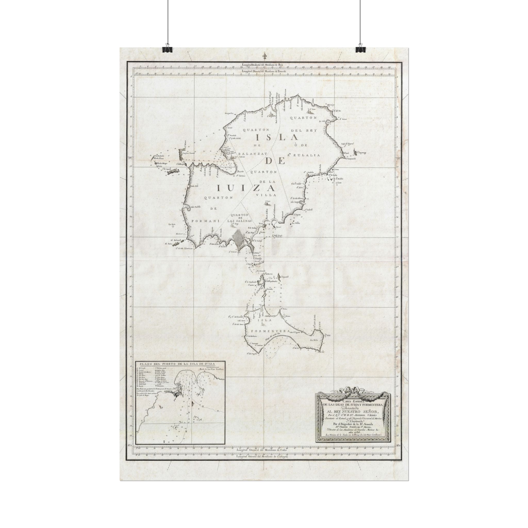 Ibiza, Spain Historic City Map (c. 1786) Rolled Poster | Vintage Map Wall Art