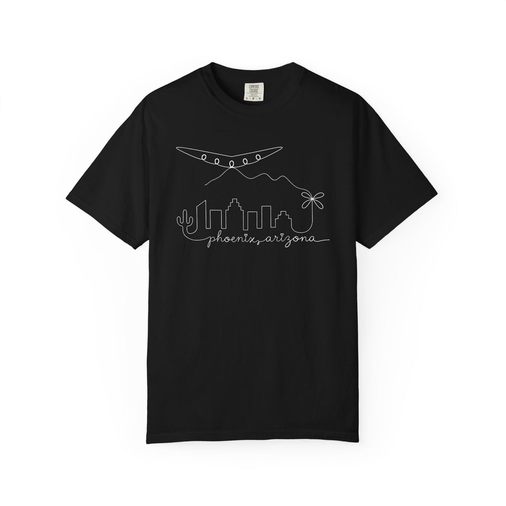 Phoenix, Arizona Minimal Line Art Skyline T-Shirt —  Unique Phoenix Lights UAP Tee