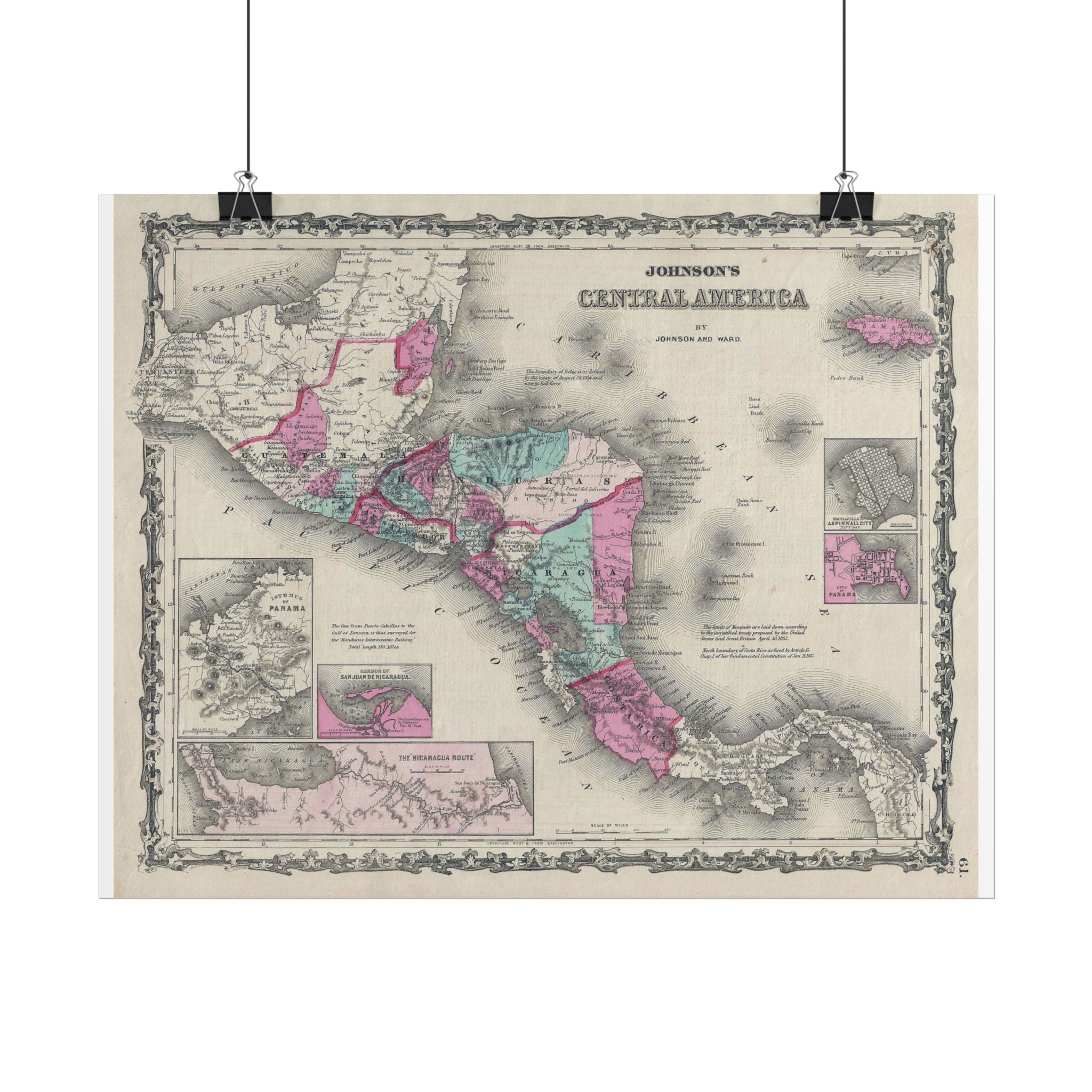 Central America Historic Map (c. 1863) Rolled Poster | Antique Map Wall Art