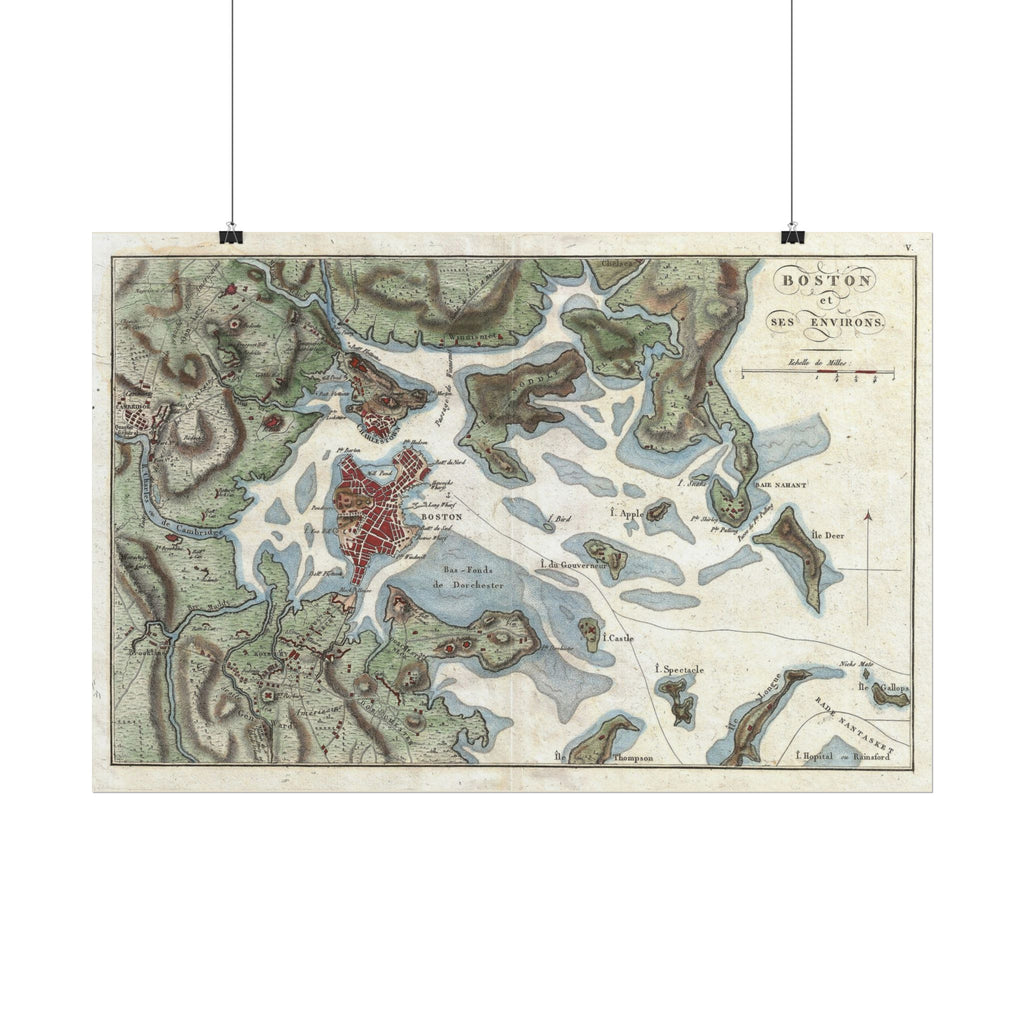 Boston, Massachusetts (c. 1807) Historic City Map Rolled Poster | Antique Map Wall Art