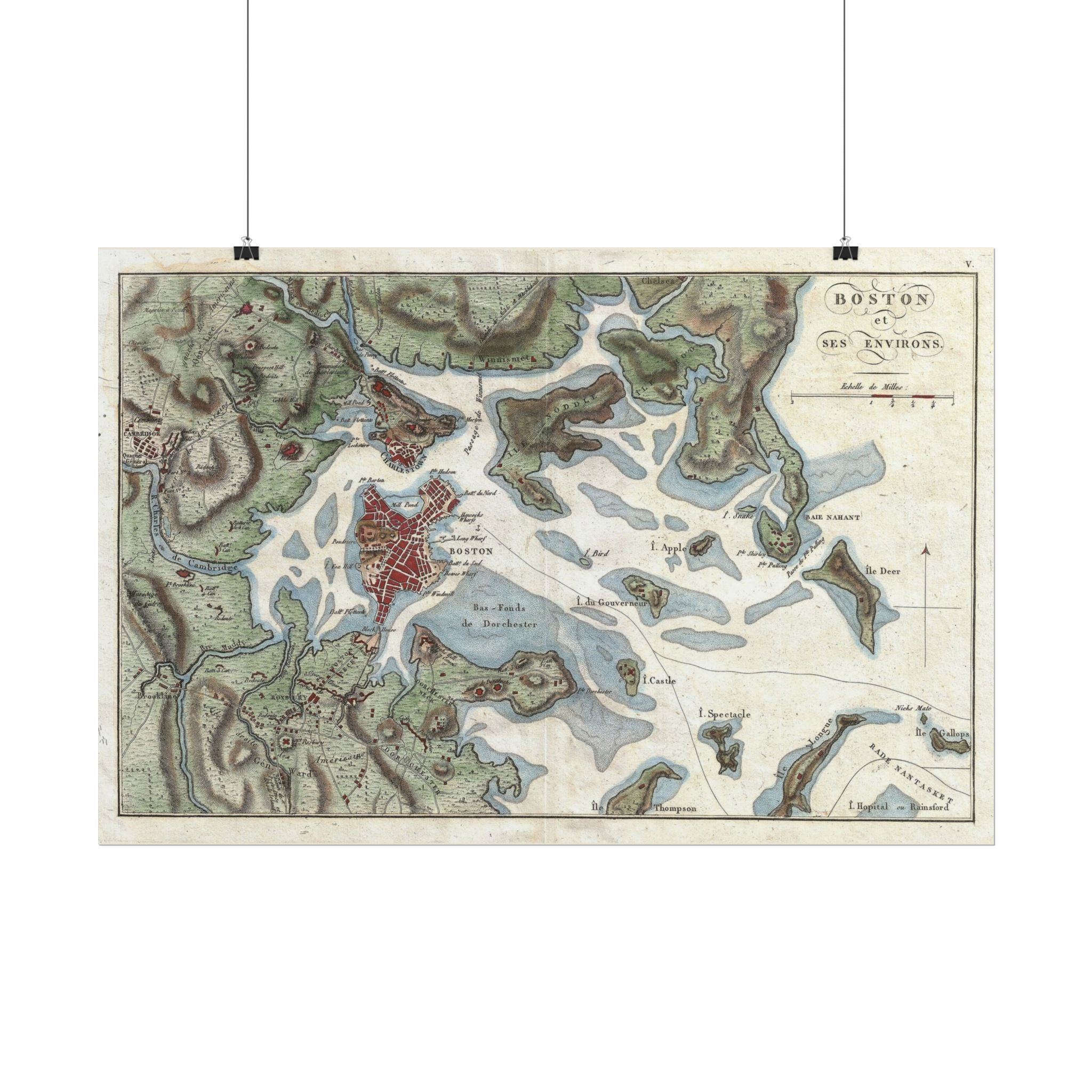Boston, Massachusetts (c. 1807) Historic City Map Rolled Poster | Antique Map Wall Art