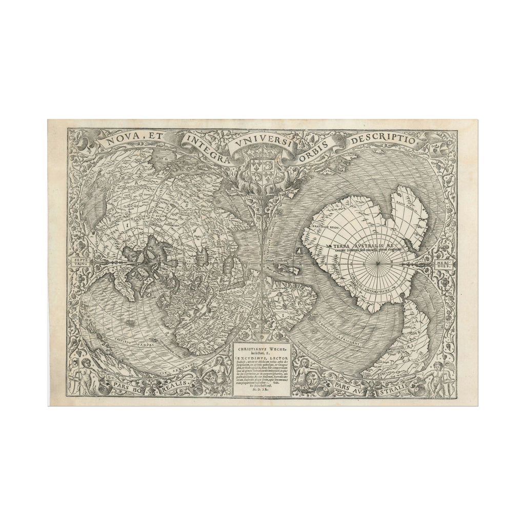 World Atlas Historic Map (c. 1540) Rolled Poster | Vintage Map Wall Art